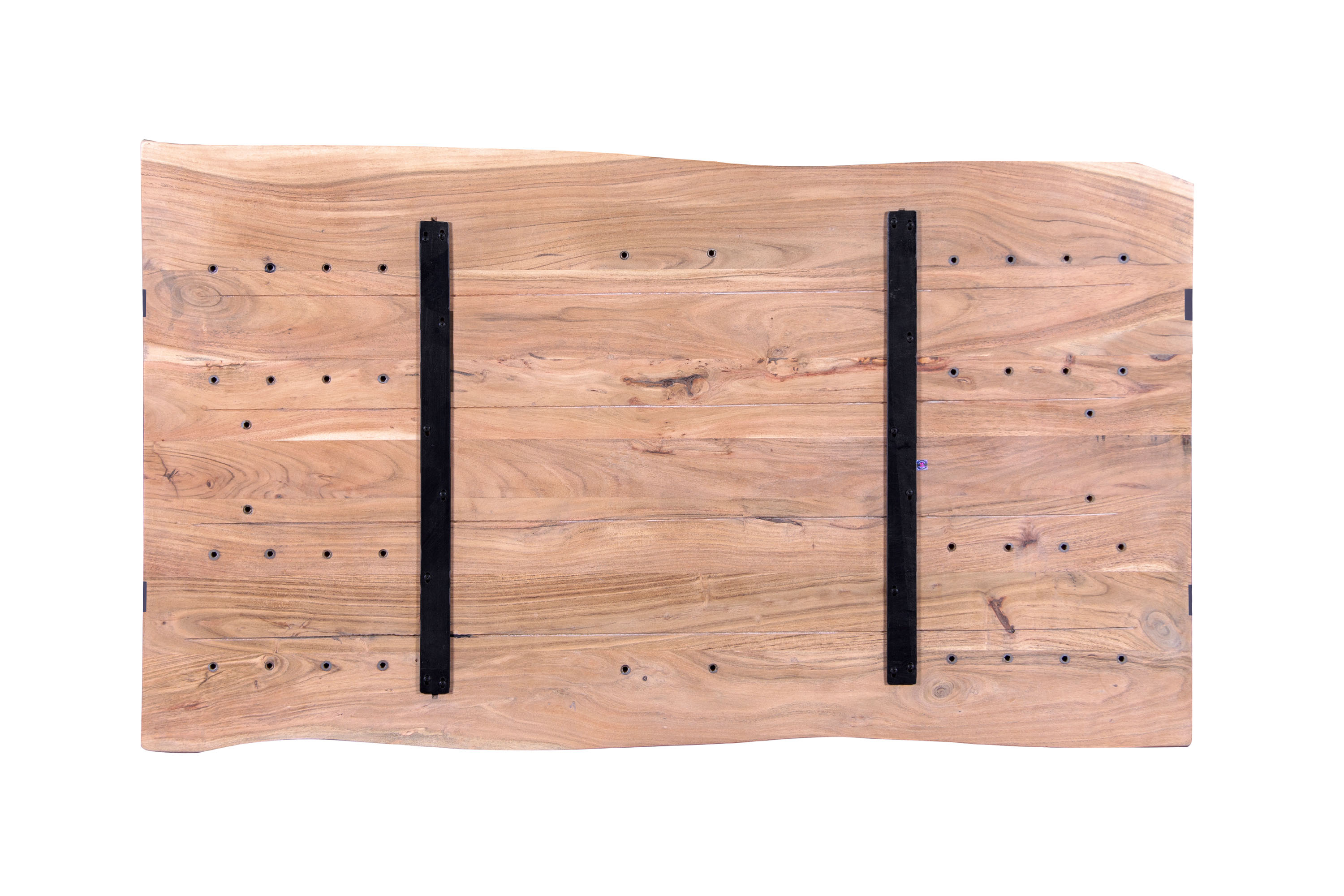 Esstisch 140 x 80 cm Akazie massiv natur mit schwarzen Resin-Adern U-Gestell schwarz PETER