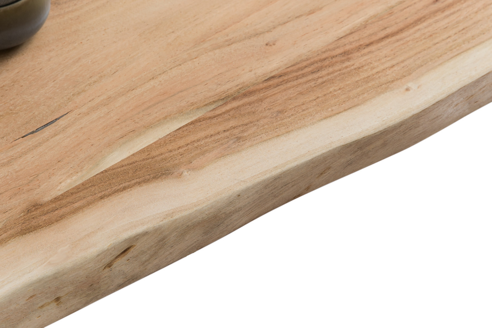 Esstisch Baumkante Akazie natur 200(300)x100 Ansteckplatten silber PAULO