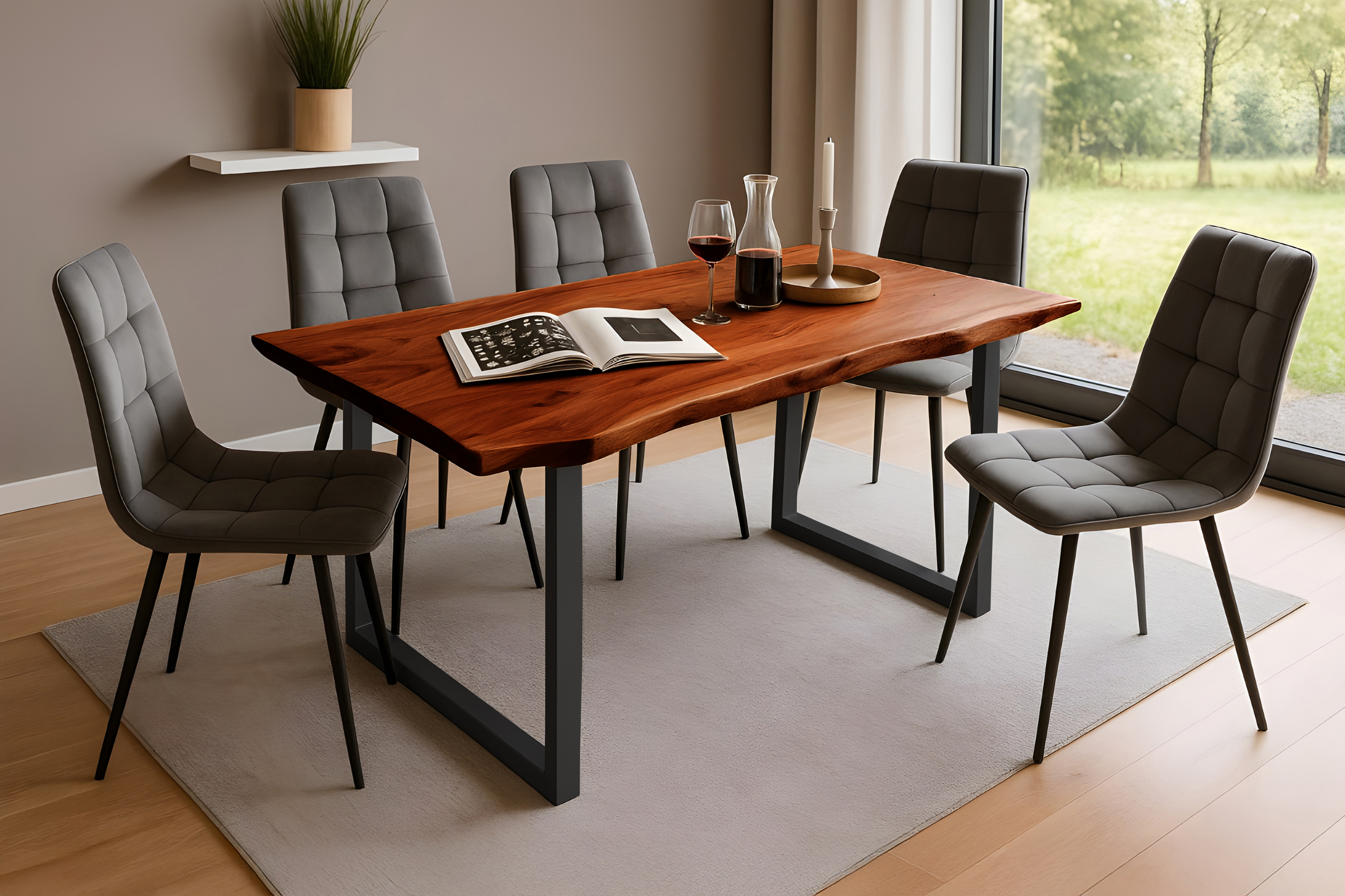 Esstisch Baumkante massiv Akazie nussbaum 140 x 80 schwarz QUINN