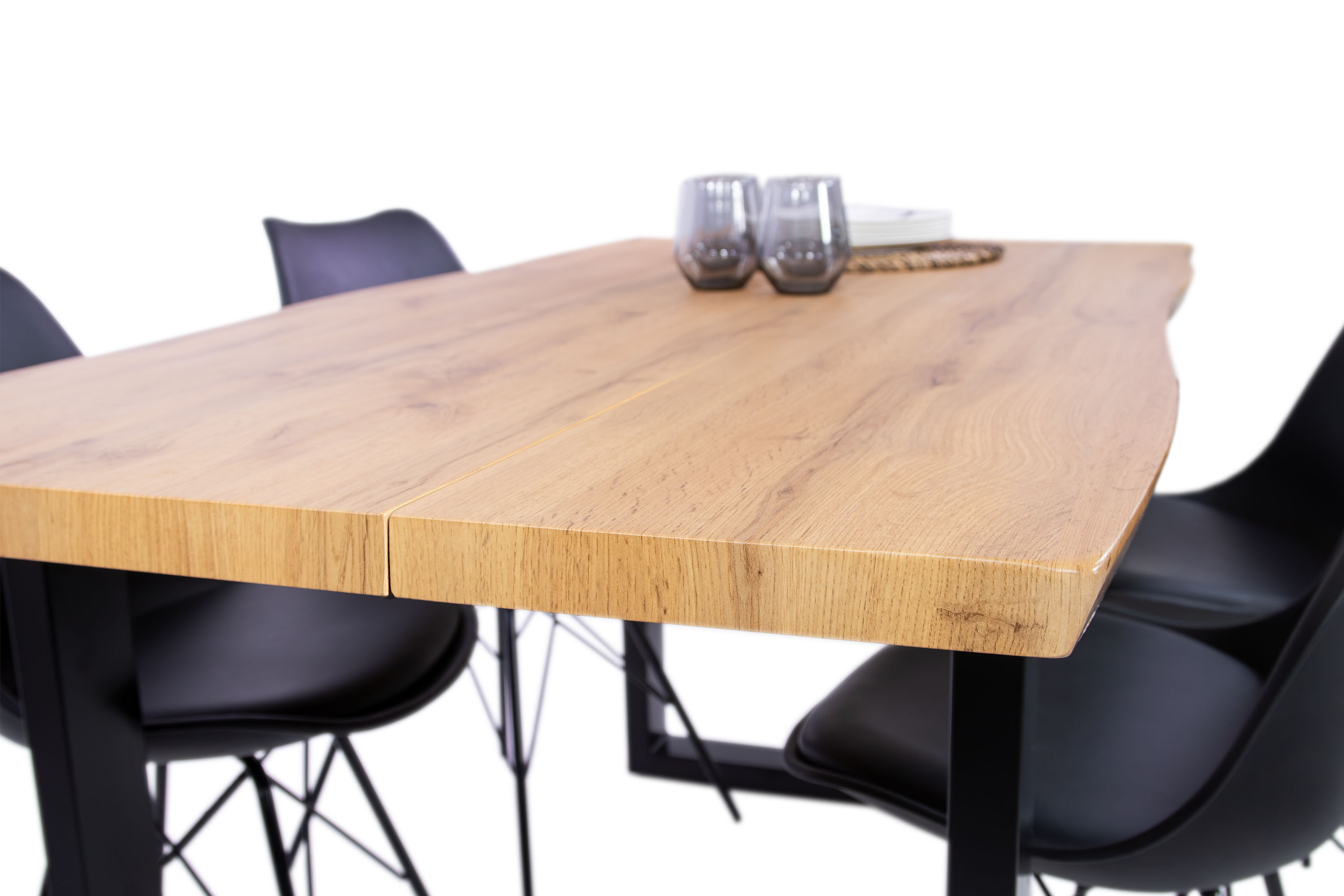 Esstisch Baumkante Holz-Optik Wildeiche 160 x 85 U-Gestell schwarz DUA
