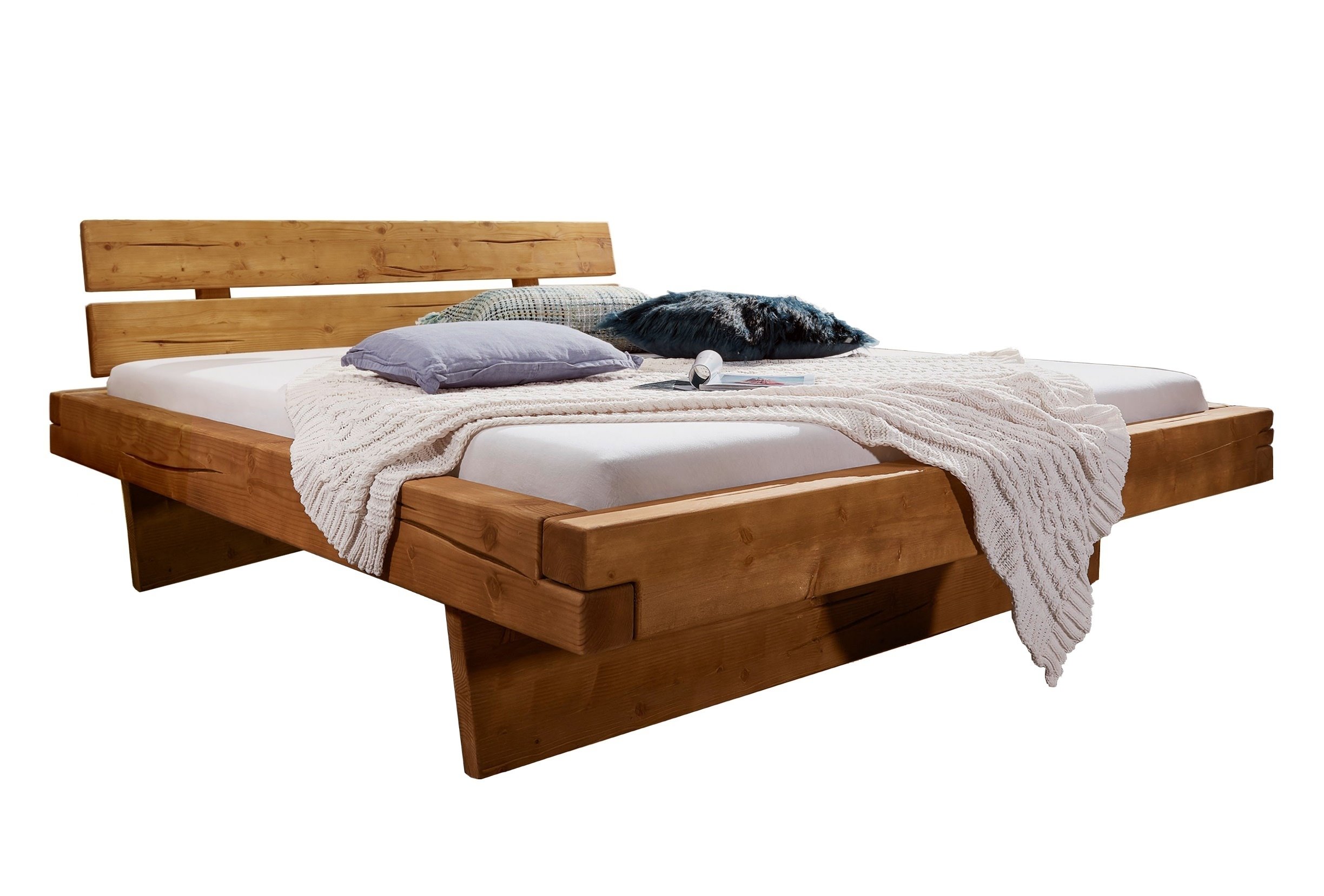 Balkenbett Massivholzbett 200x200 cm Fichte honigfarben BENNET