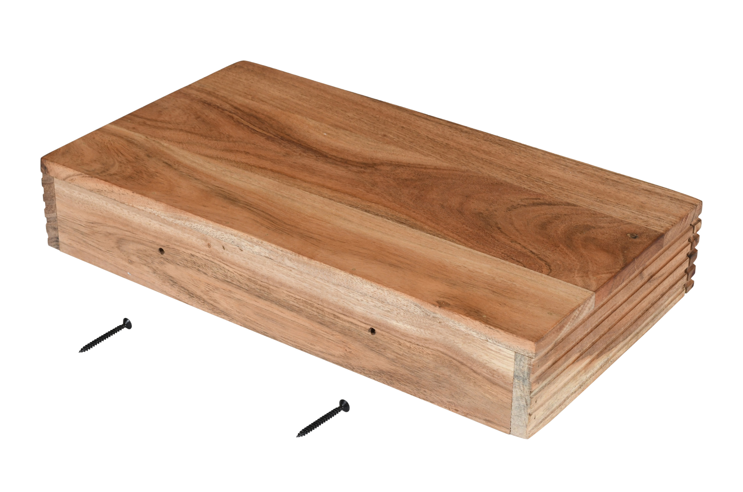 Steckboard mit Baumkante Schubladenregal Akazie massiv natur gerillt 45 x 25 x 8 cm LEONA