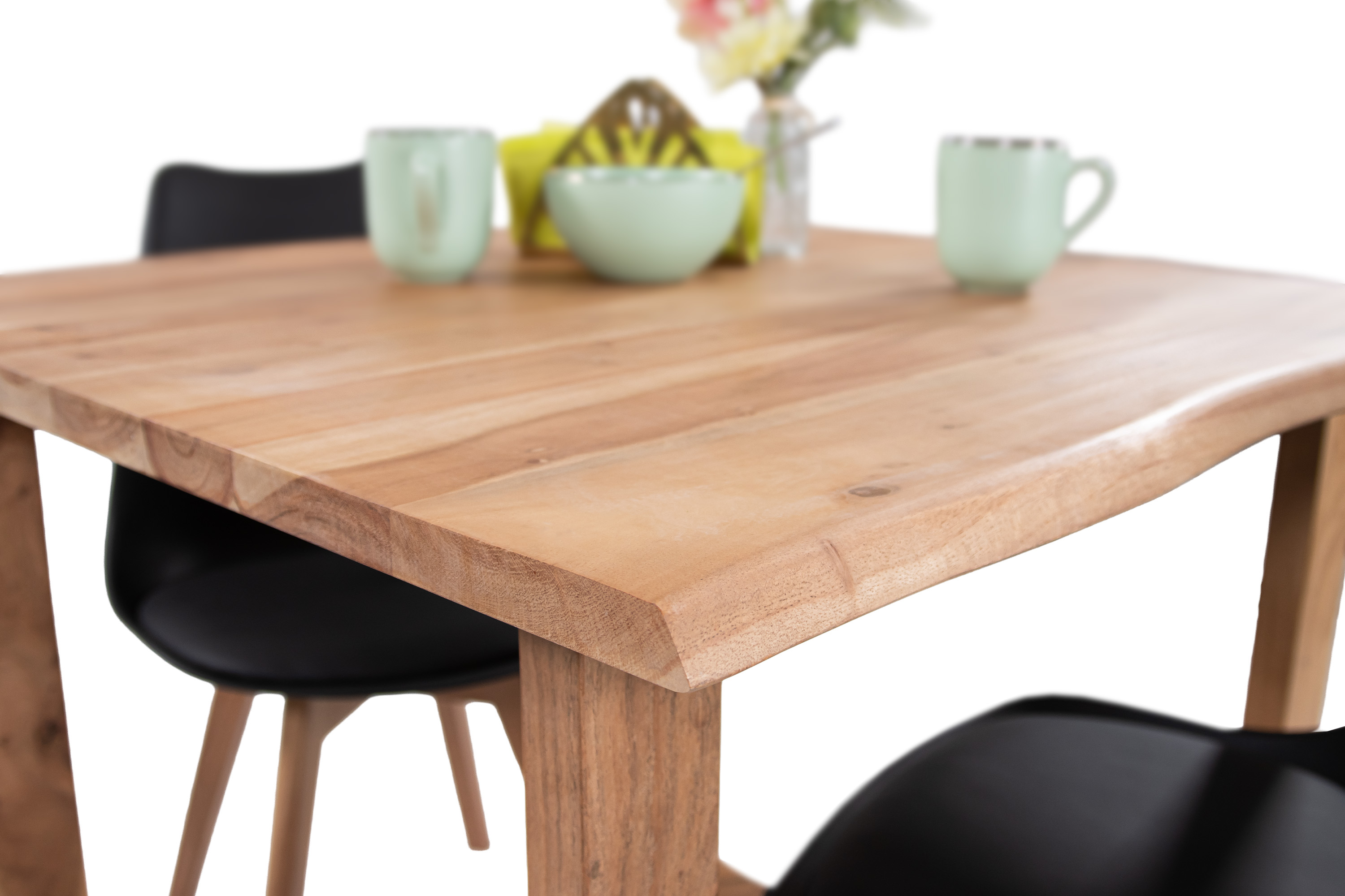 Esstisch Baumkante massiv Akazie natur 90 x 90 cm U-Gestell Holz natur GRAZ