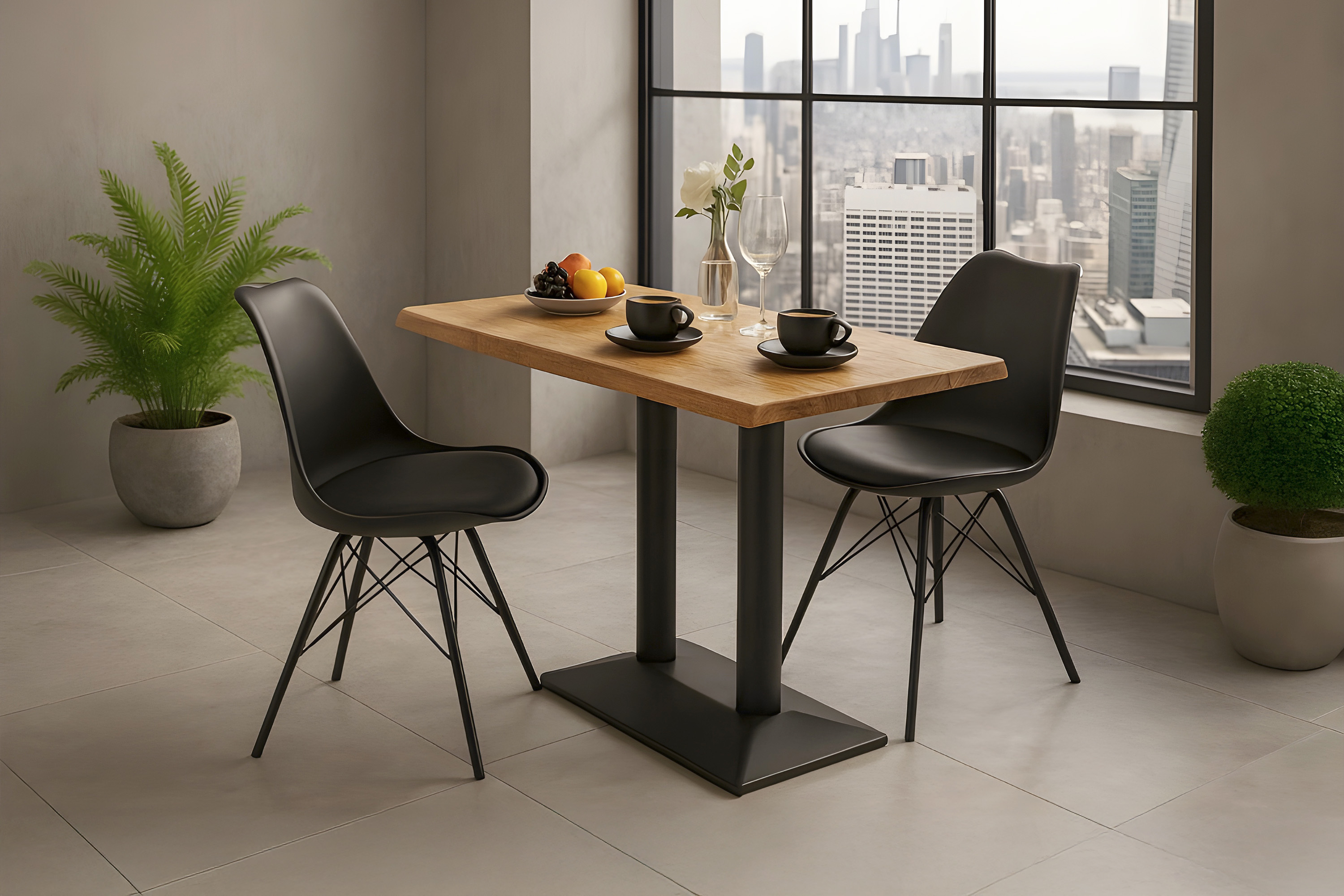 Bistrotisch Baumkante massiv 100 x 60 cm naturfarben Mango Doppelsäulengestell schwarz ISLA