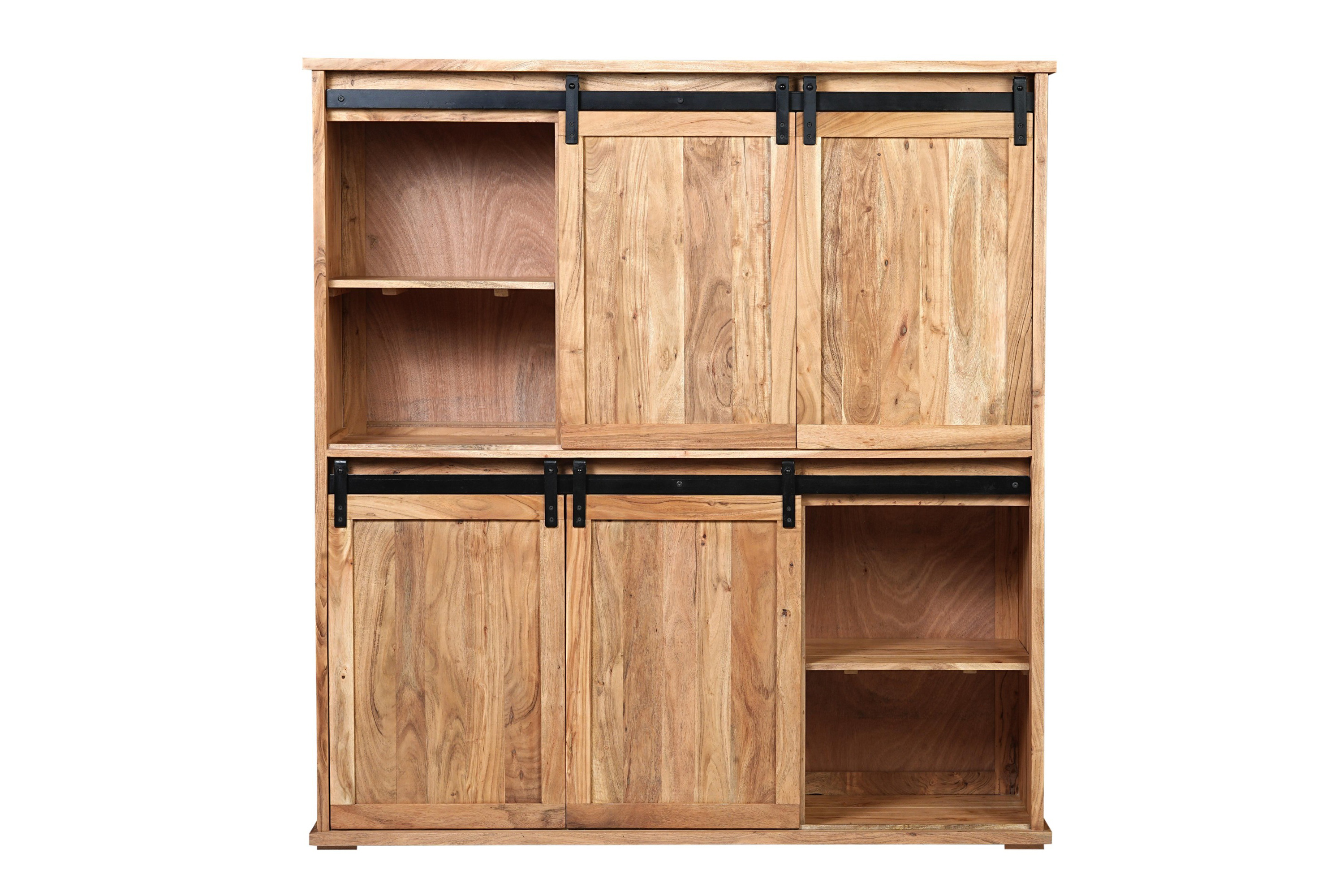 Highboard 150 x 160 x 45 cm Akazienholz massiv naturfarben ohne Baumkante LIAN 1
