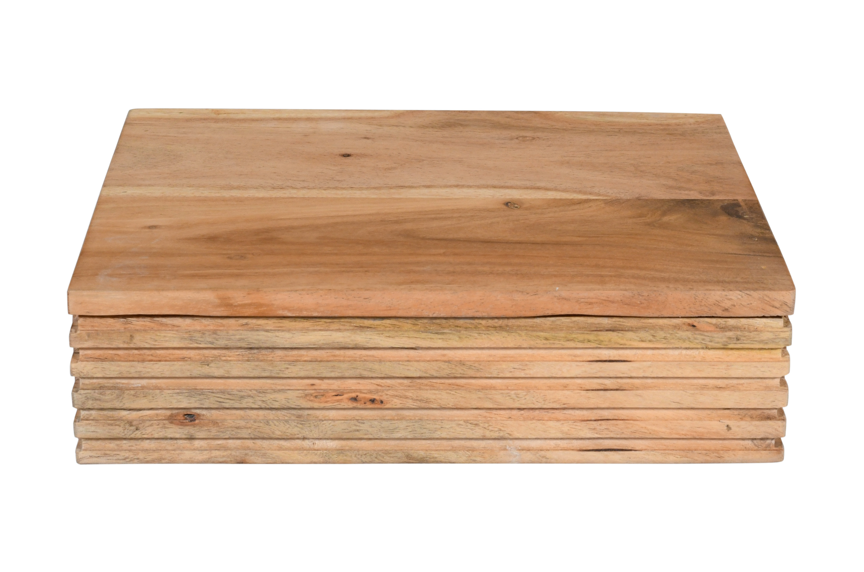 Steckboard mit Baumkante Schubladenregal Akazie massiv natur gerillt 30 x 25 x 8 cm LEONA