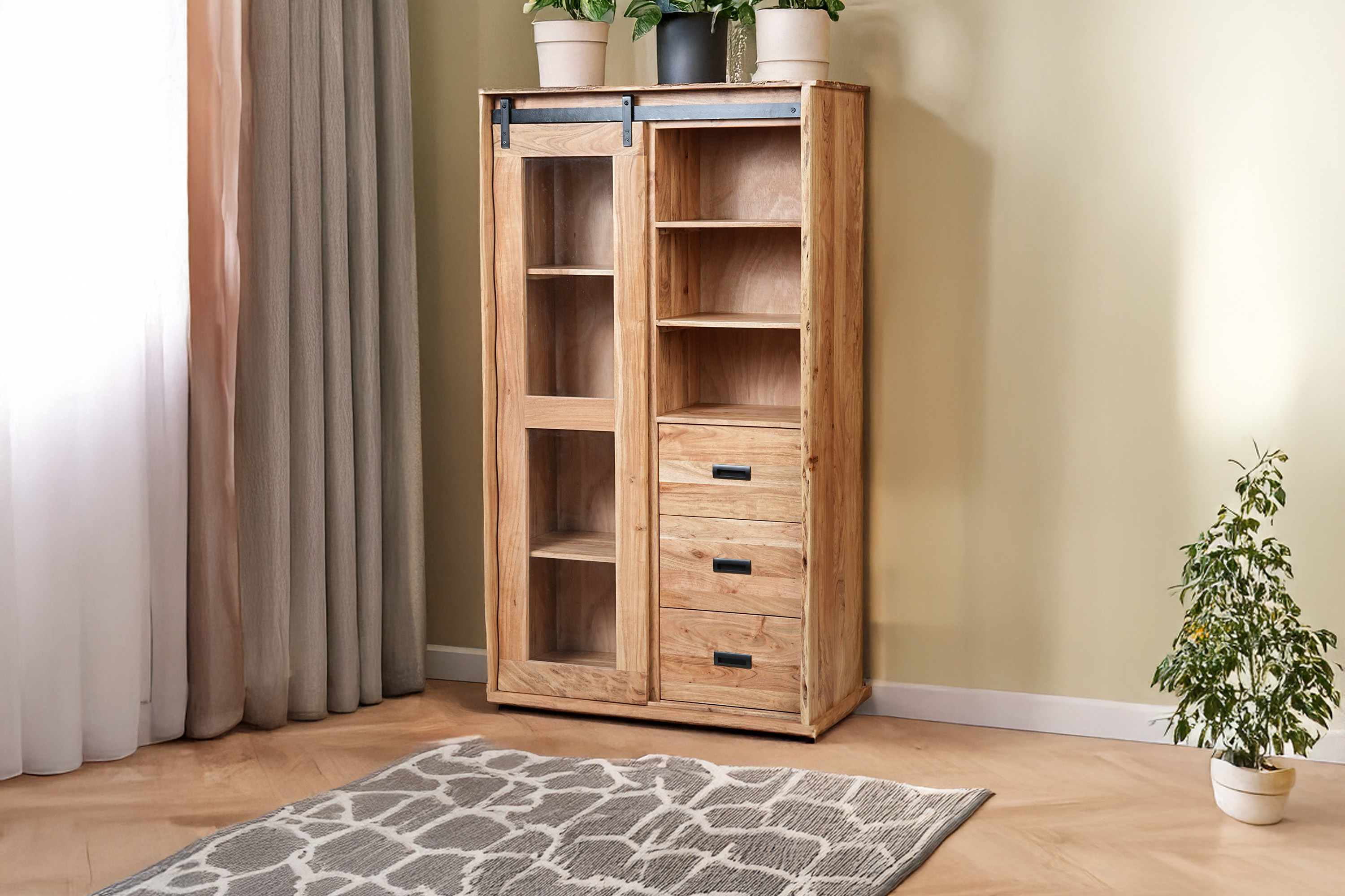 Highboard Baumkante 100 x 45 x 175 cm Akazienholz massiv naturfarben LIAN IV