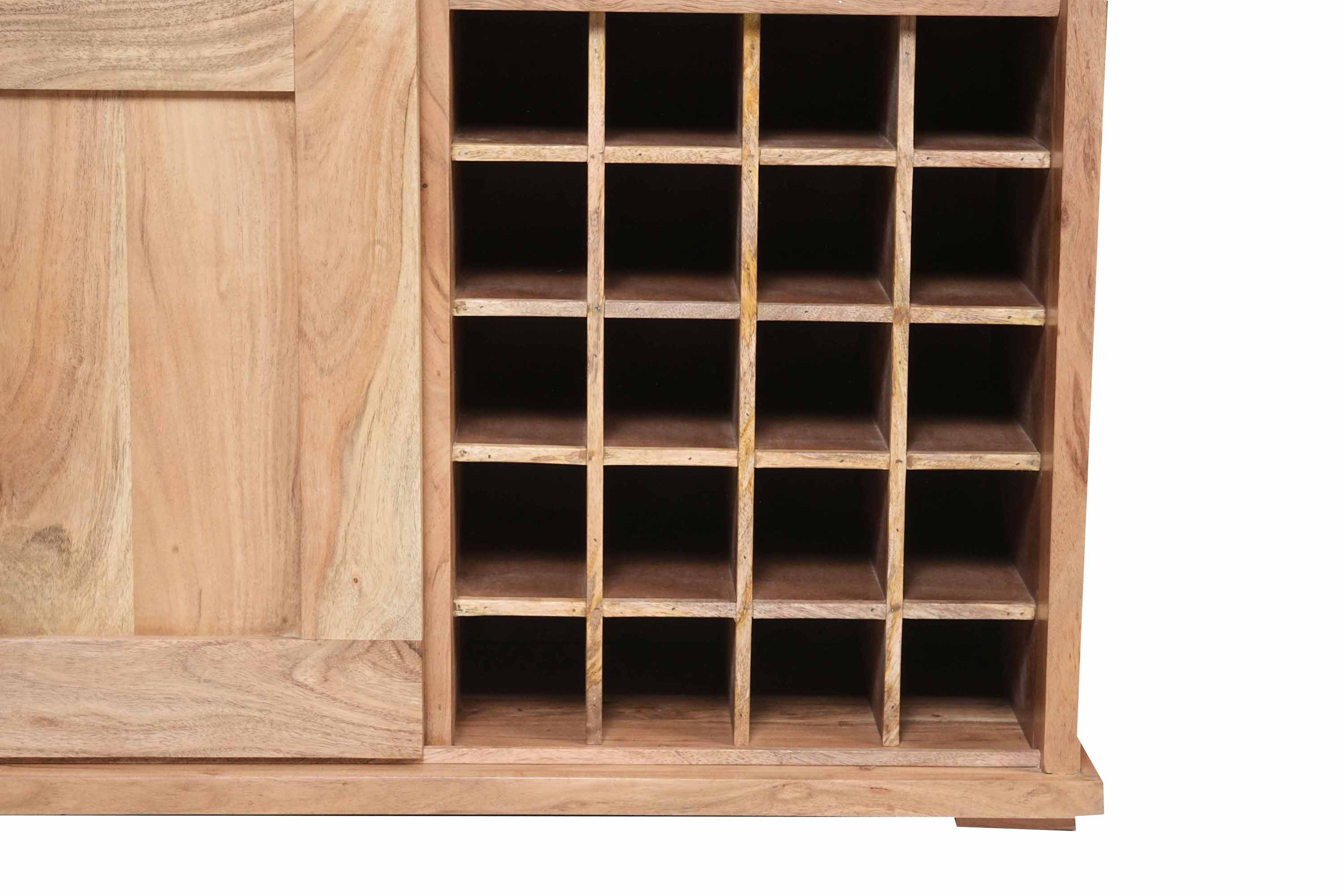 Wein-Highboard 90 x 45 x 180 cm Akazienholz massiv naturfarben ohne Baumkante LIAN 1