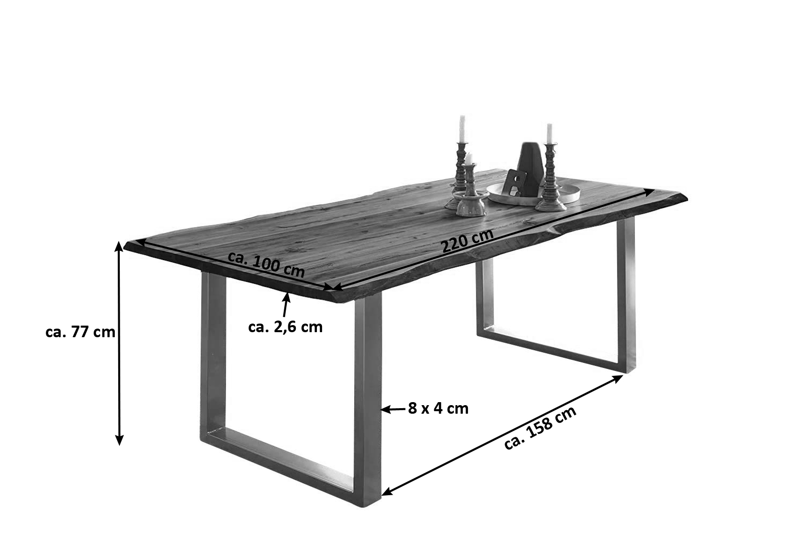 Esstisch Baumkante Massiv Akazie natur 220 x 100 silber NOAH Esstisch Baumkante Massiv Akazie natur 220 x 100 silber NOAH
