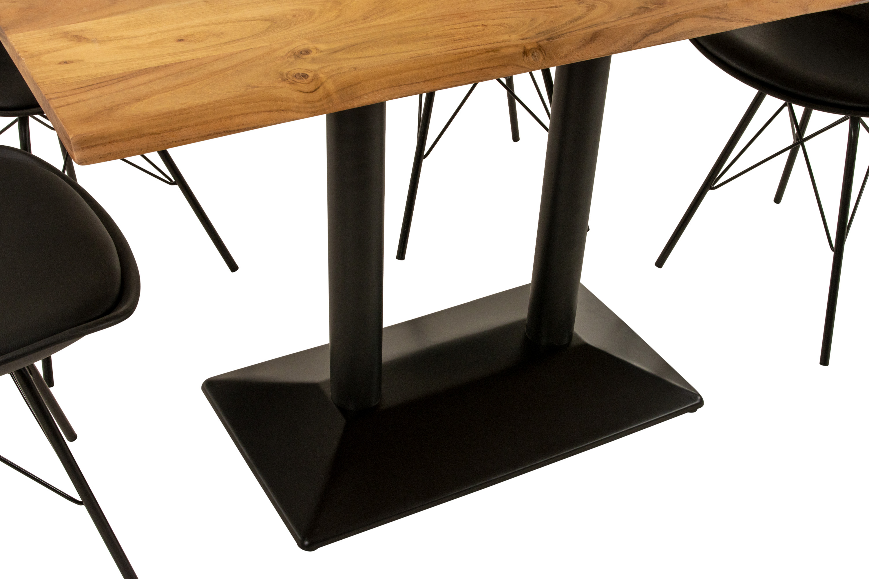 Bistrotisch Baumkante massiv 120 x 70 cm Akazie naturfarben Doppelsäulengestell schwarz ISLA
