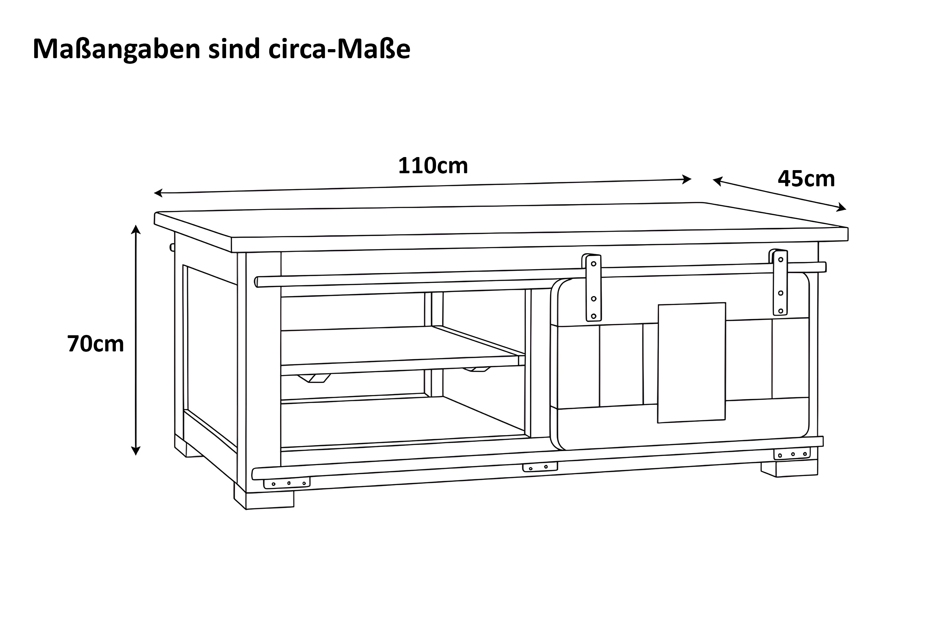 Couchtisch mit Schiebetür und 3 Fächern Akazie massiv 110 x 45 x 70 cm natur LIBRO