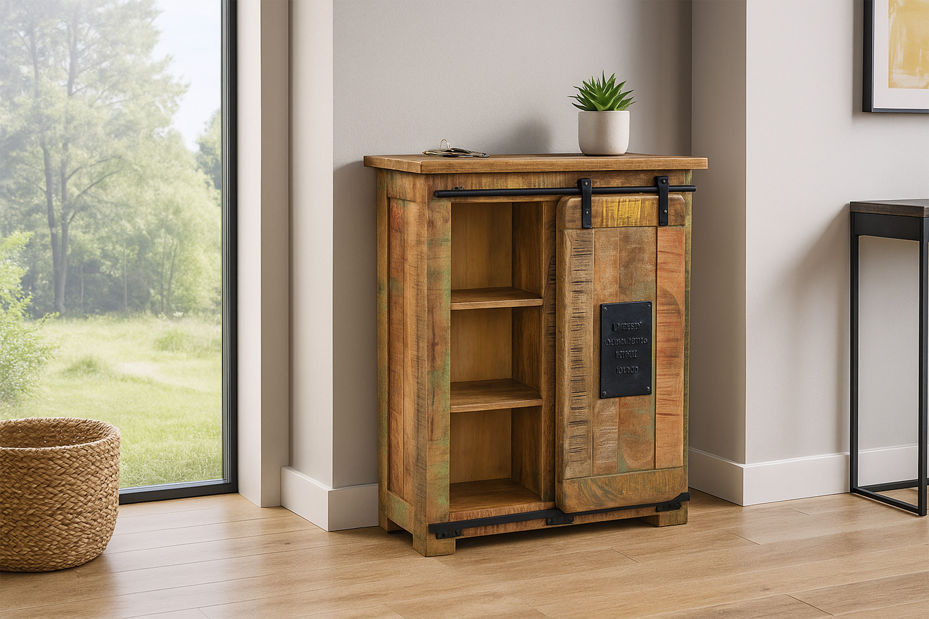Sideboard Kommode mit Holzrolltür Mango massiv vielfarbig 75 x 90 x 36 cm LIBRO