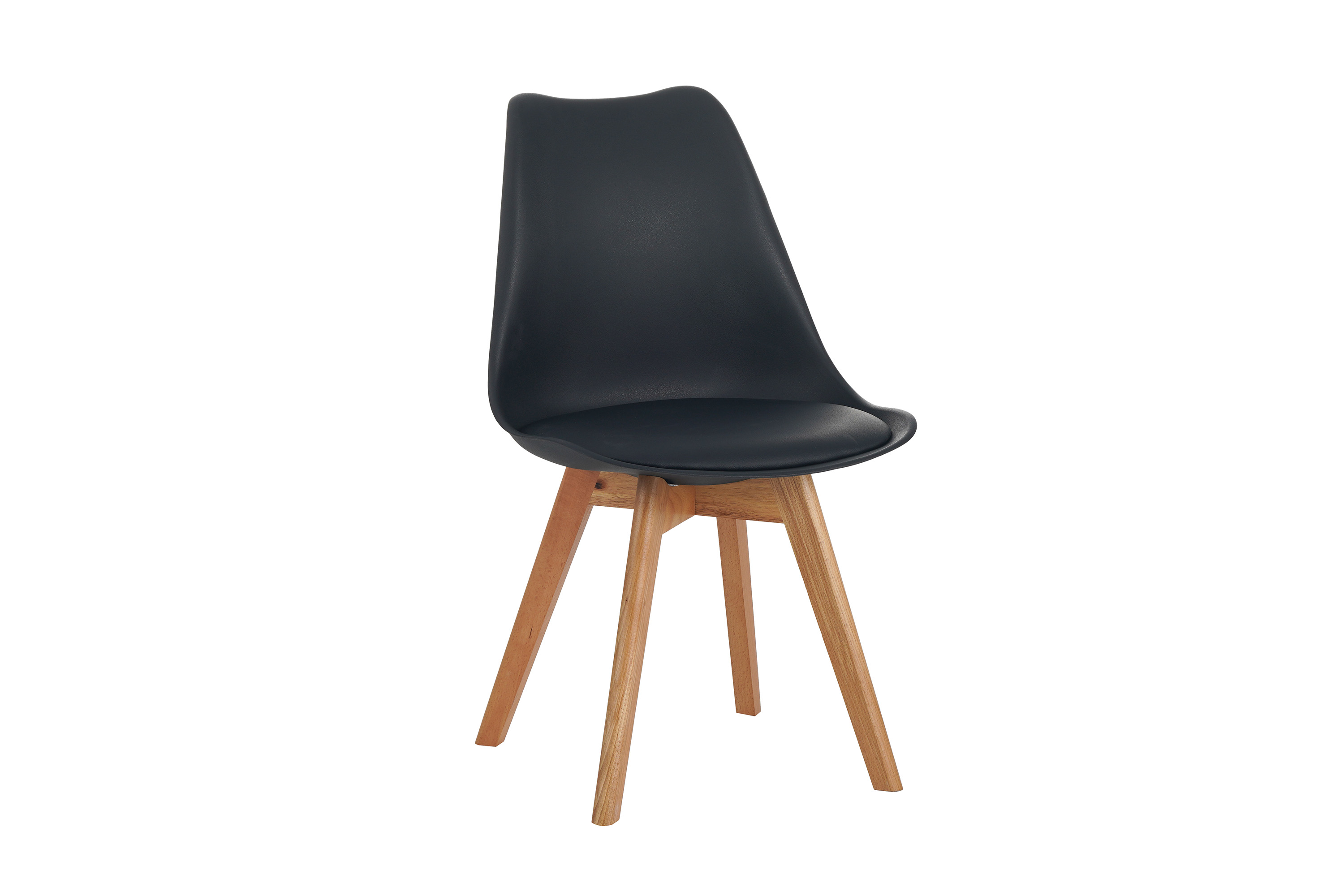 Esszimmer Schalenstuhl & Polster Kunstleder schwarz Stuhlbein Massivholz eichefarben LOVELACE