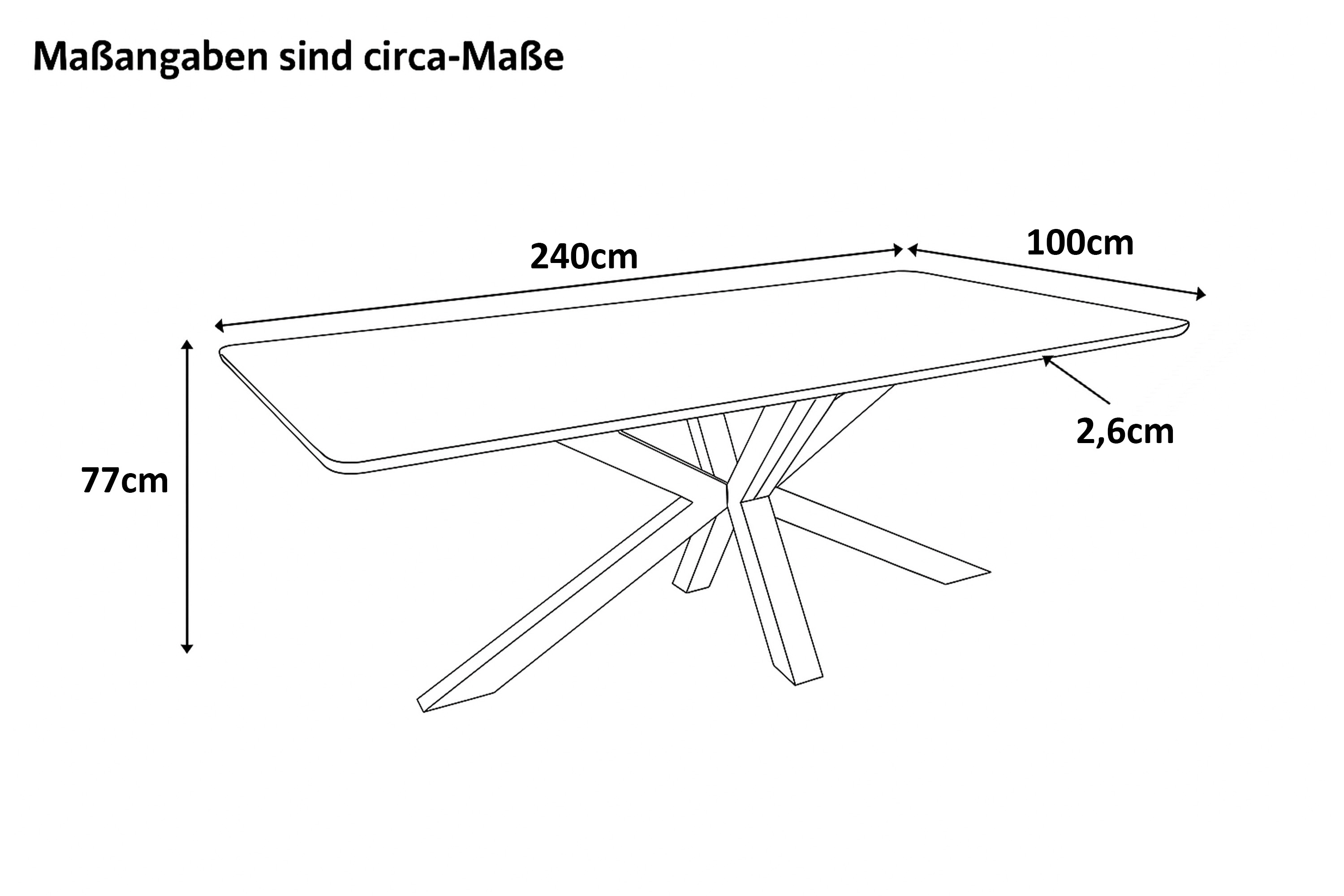 Esstisch 240 x 100 cm Akazie massiv kastanienfarben Schweizer Kante Spider-Gestell schwarz ROBERTO