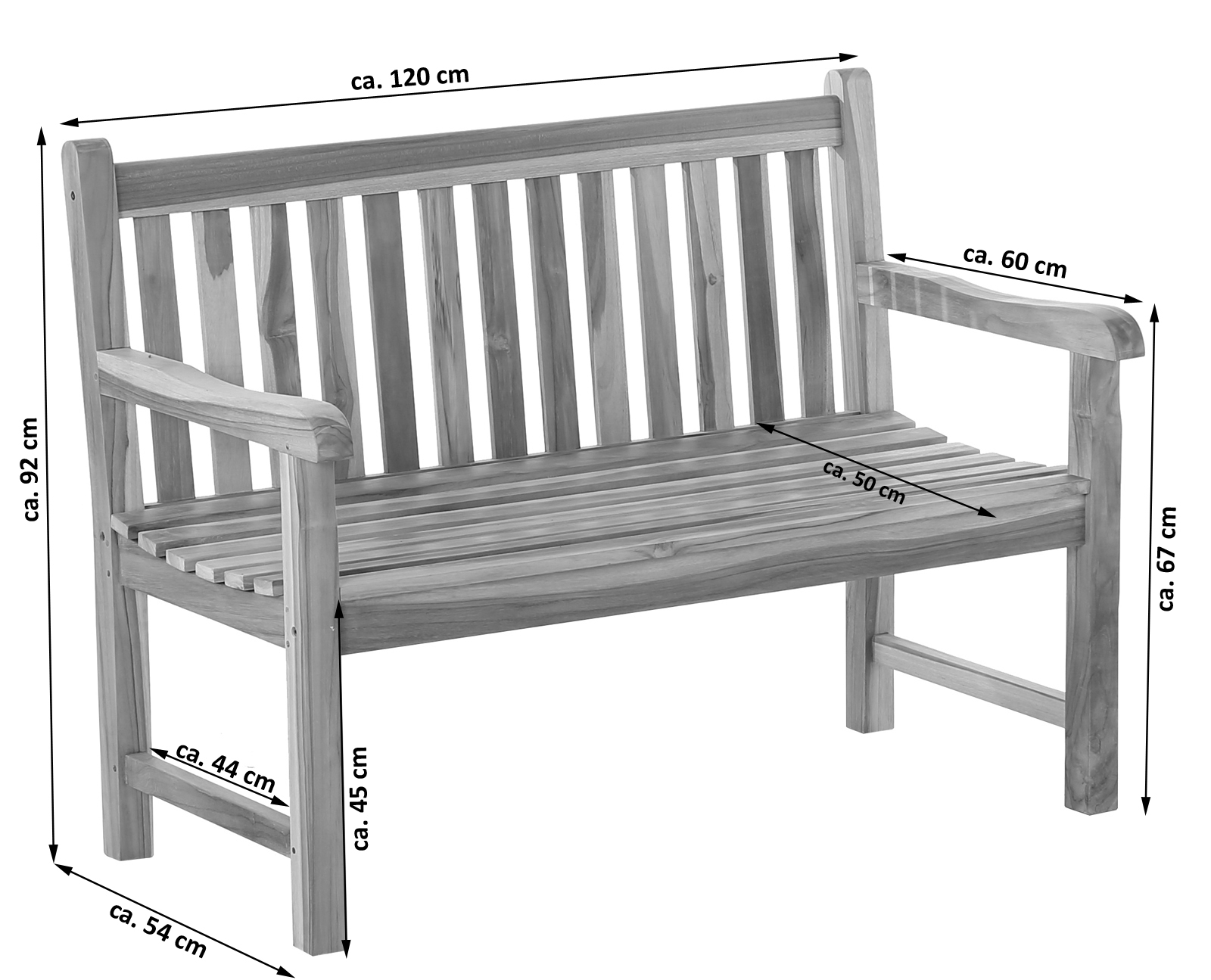 Gartenbank Teak-Holz 120 cm 2 Sitzer JAVA