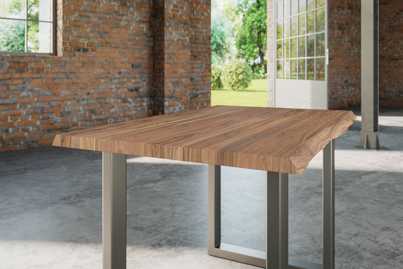 Esstisch Baumkante massiv Akazie stone 140 x 80 cm silber LAUREN