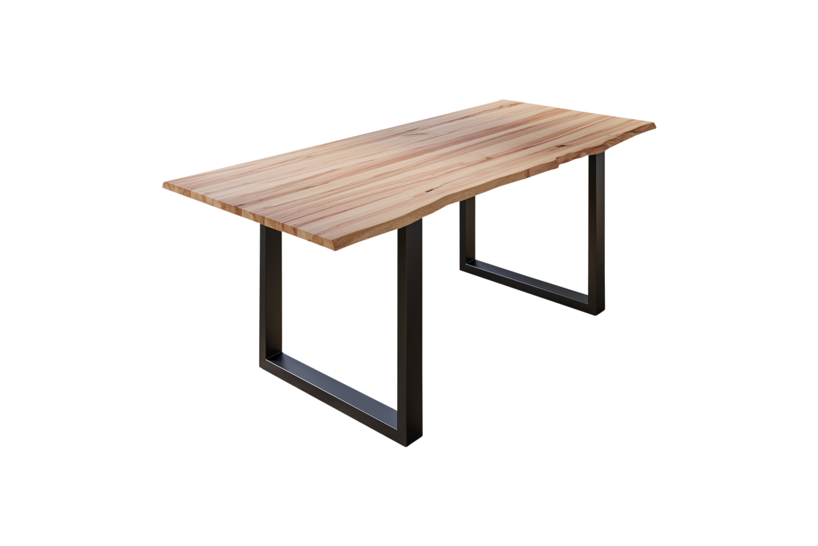 Esstisch Baumkante Massiv Wildbuche 160 x 85 mattschwarz U-Gestell GREGOR