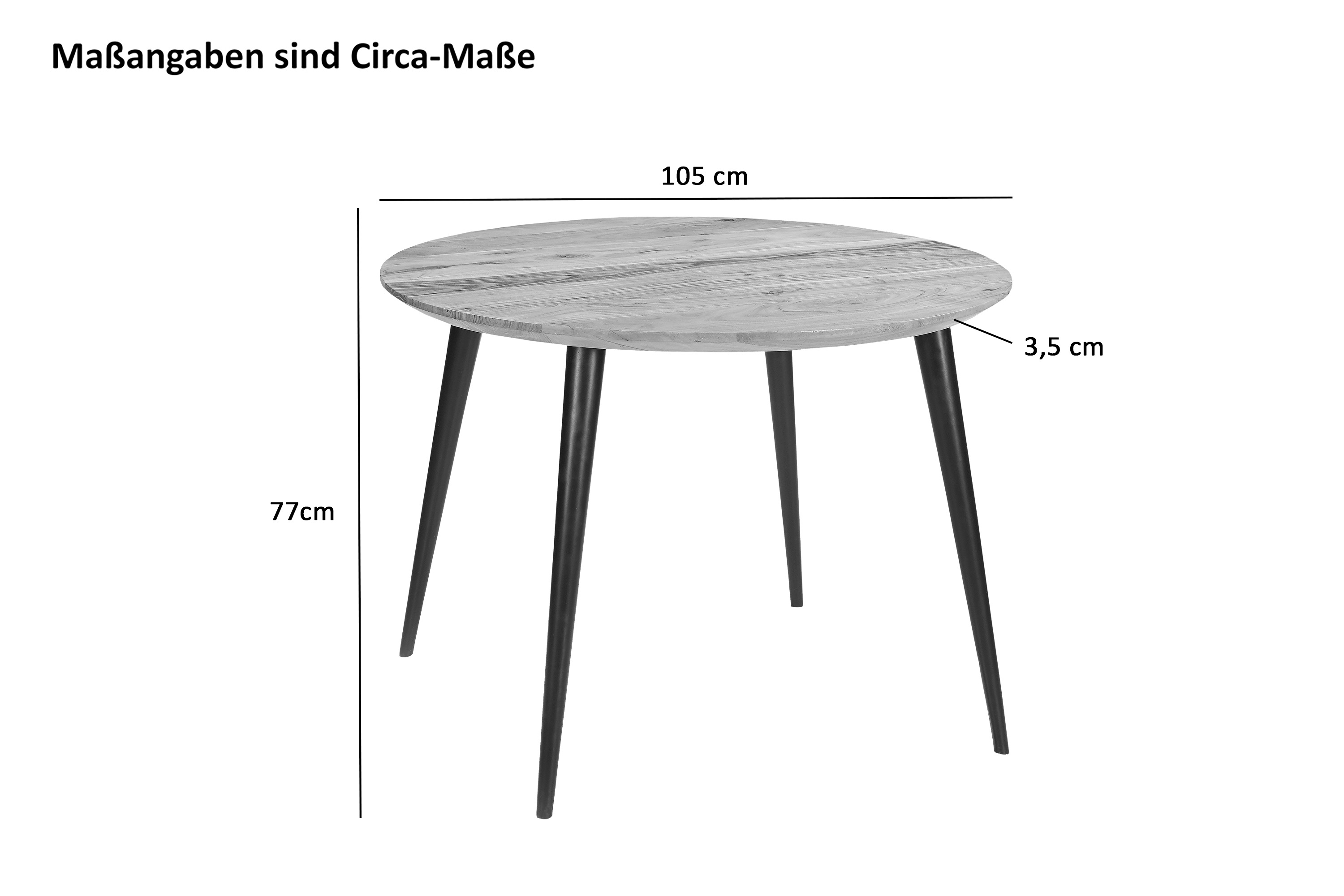 Runder Esszimmertisch Akazie naturfarben Schweizer Kante 105 cm vierfuß-Gestell CARA