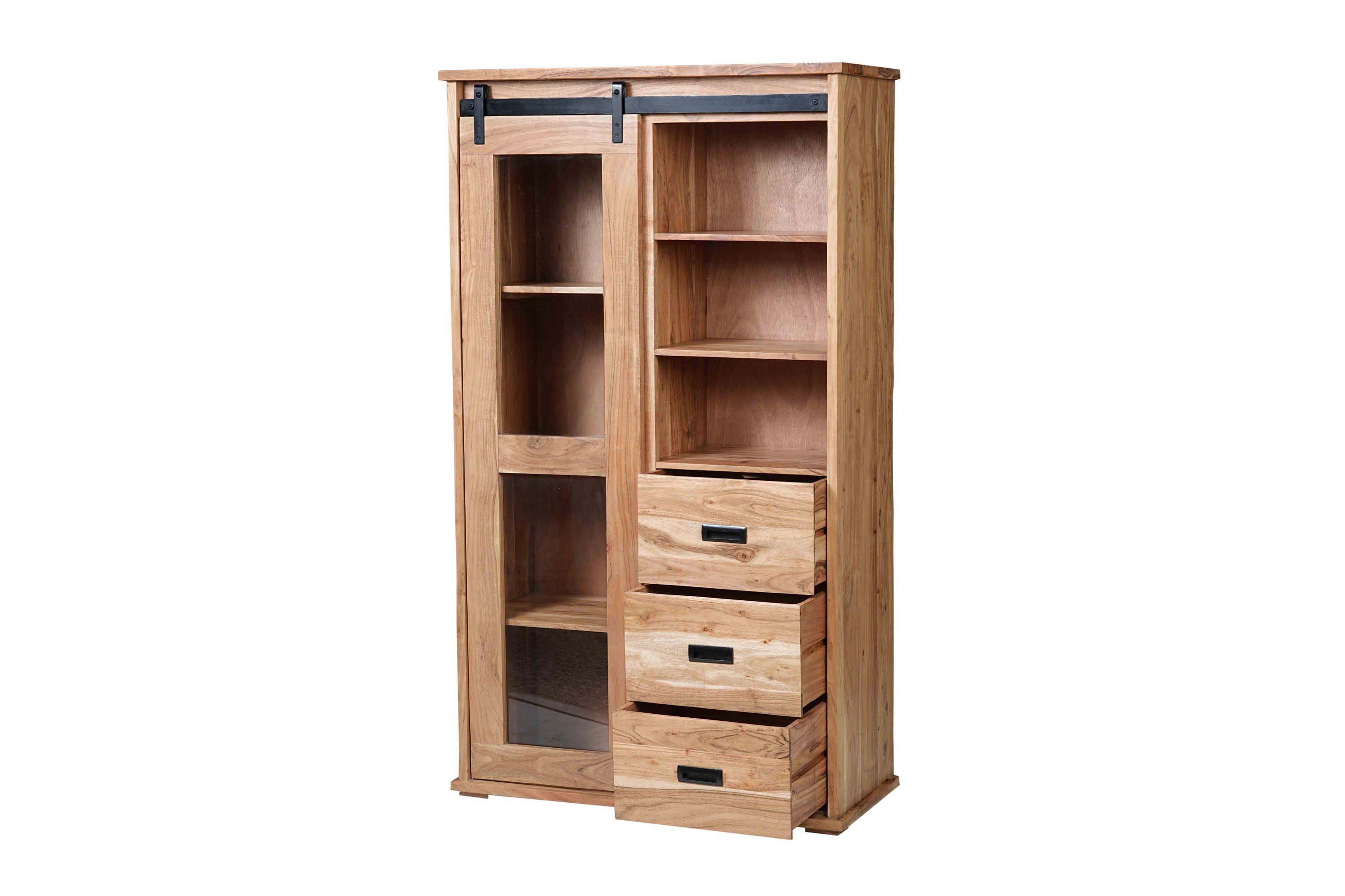 Highboard 100 x 45 x 175 cm Akazienholz massiv naturfarben ohne Baumkante LIAN 4