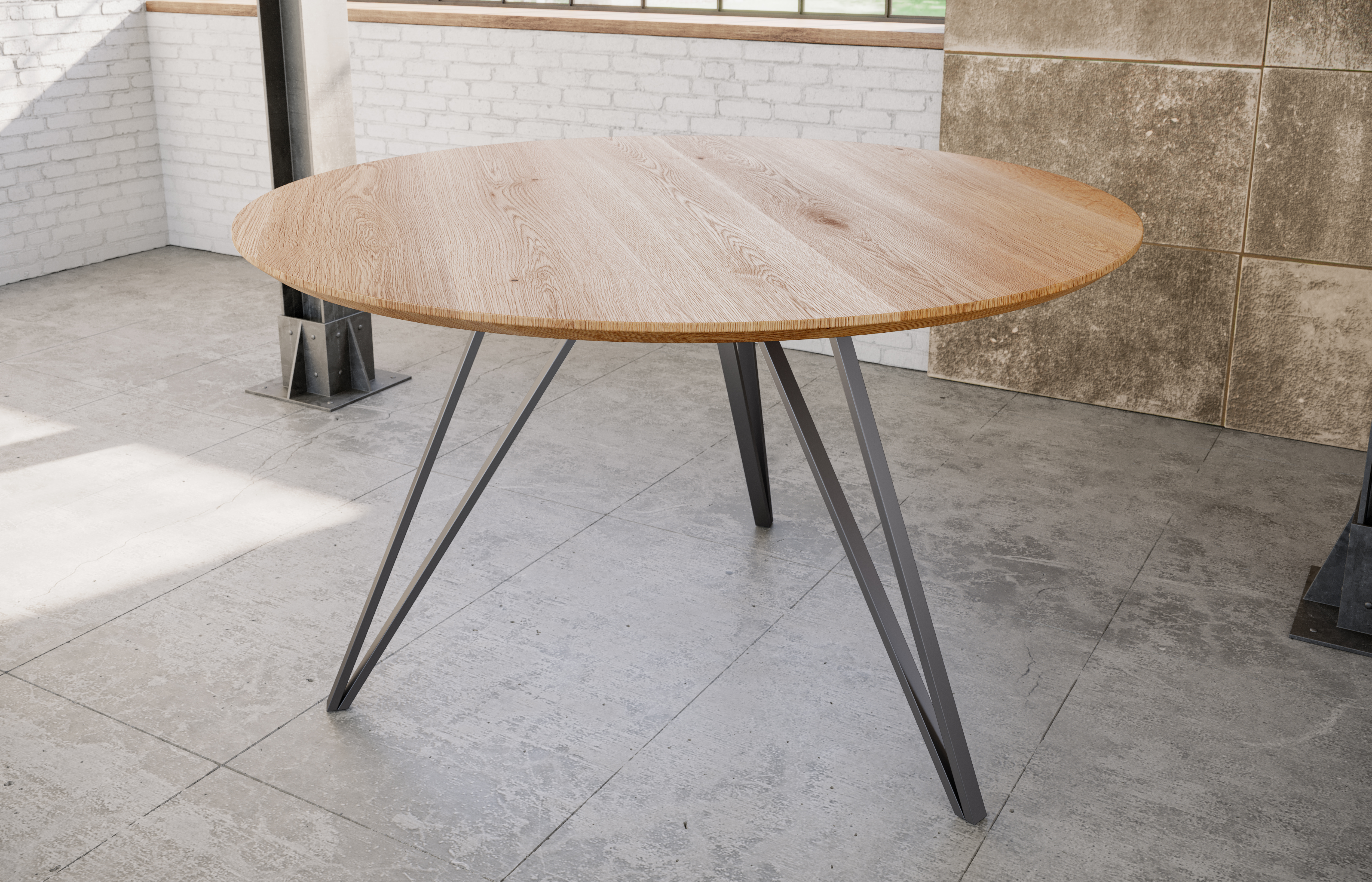  Runder Esszimmertisch massiv Eiche Schweizer Kante 100 cm Hairpin silber DREAM