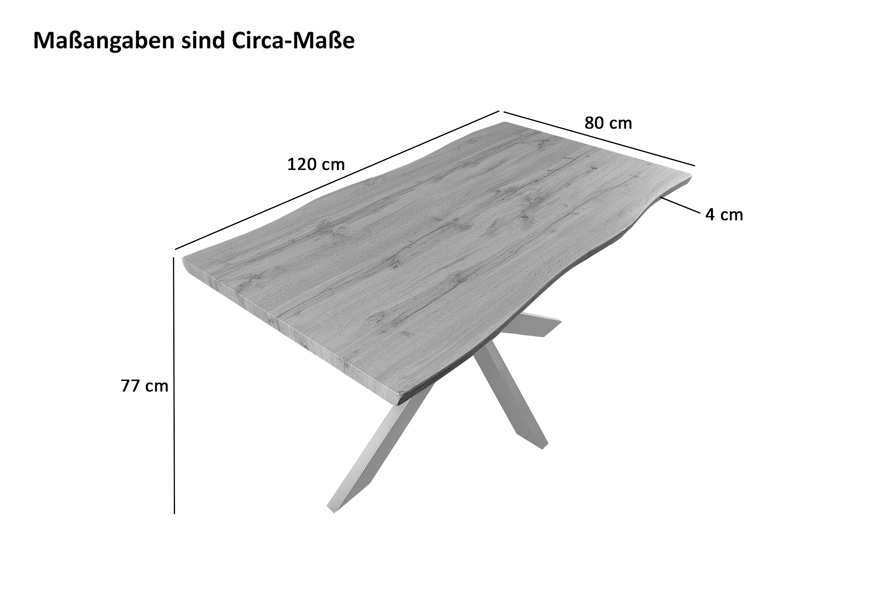 Esstisch Baumkante Holz-Optik Nussbaum 120 x 80 Spider-Gestell weiß JOSY