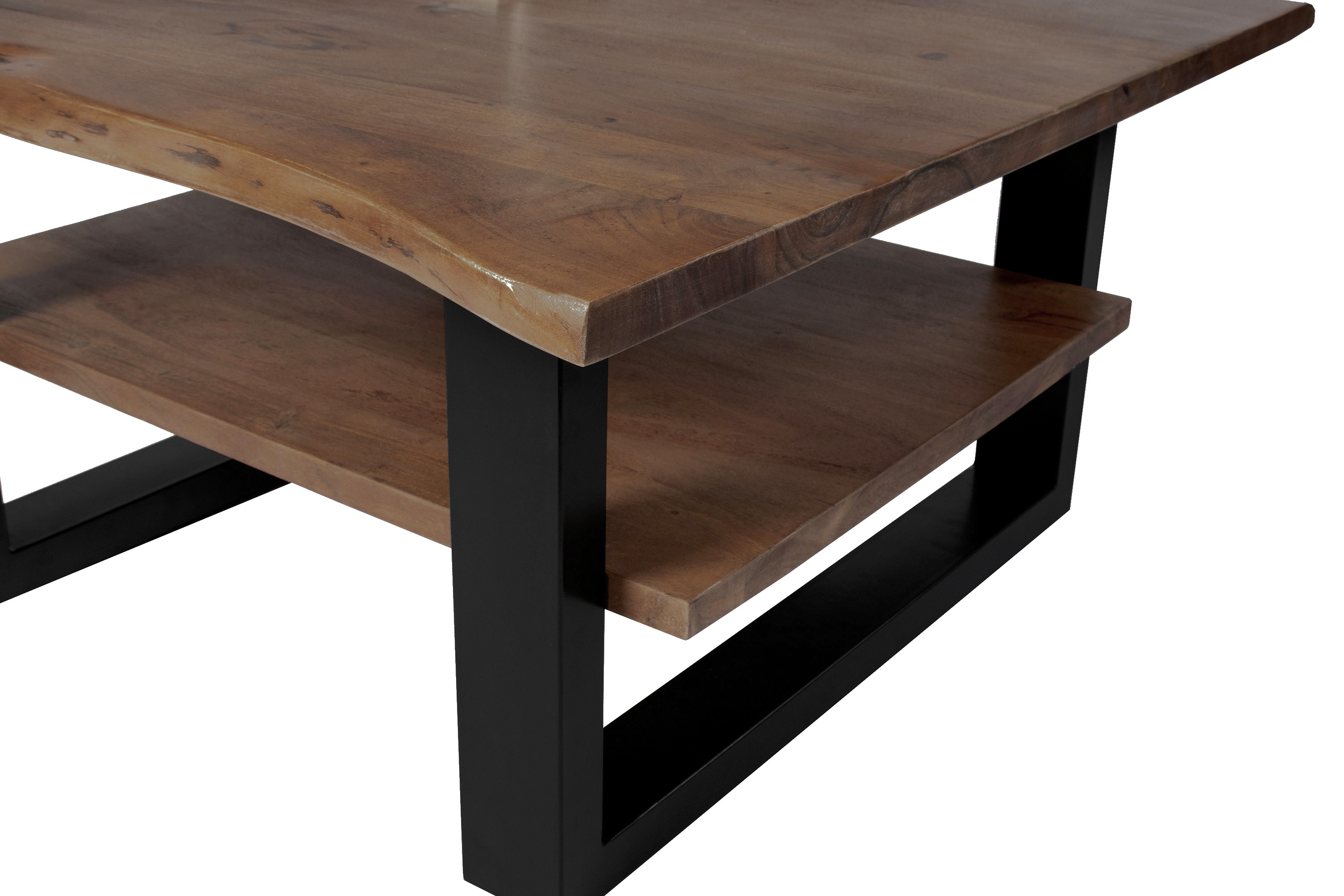Couchtisch Baumkante 115 x 65 cm Akazie massiv + nussbaumfarben schwarz PATRICK