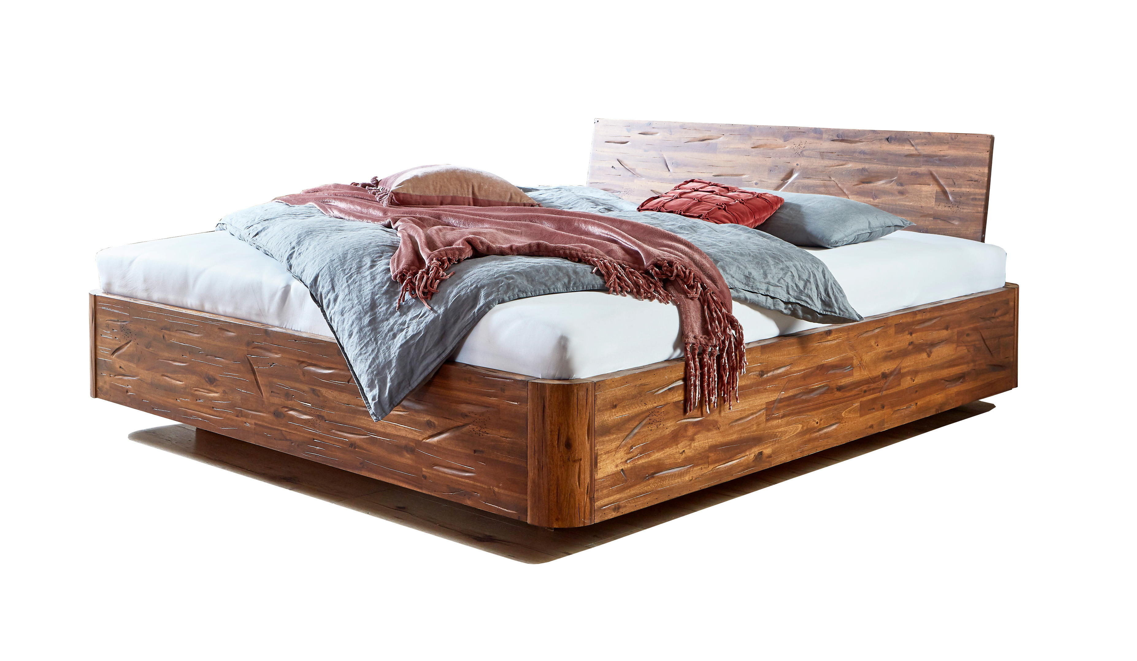 Schwebebett Holzbett Akazienholz 180 x 200 cm geschlossenes Kopfteil TENERIFFA
