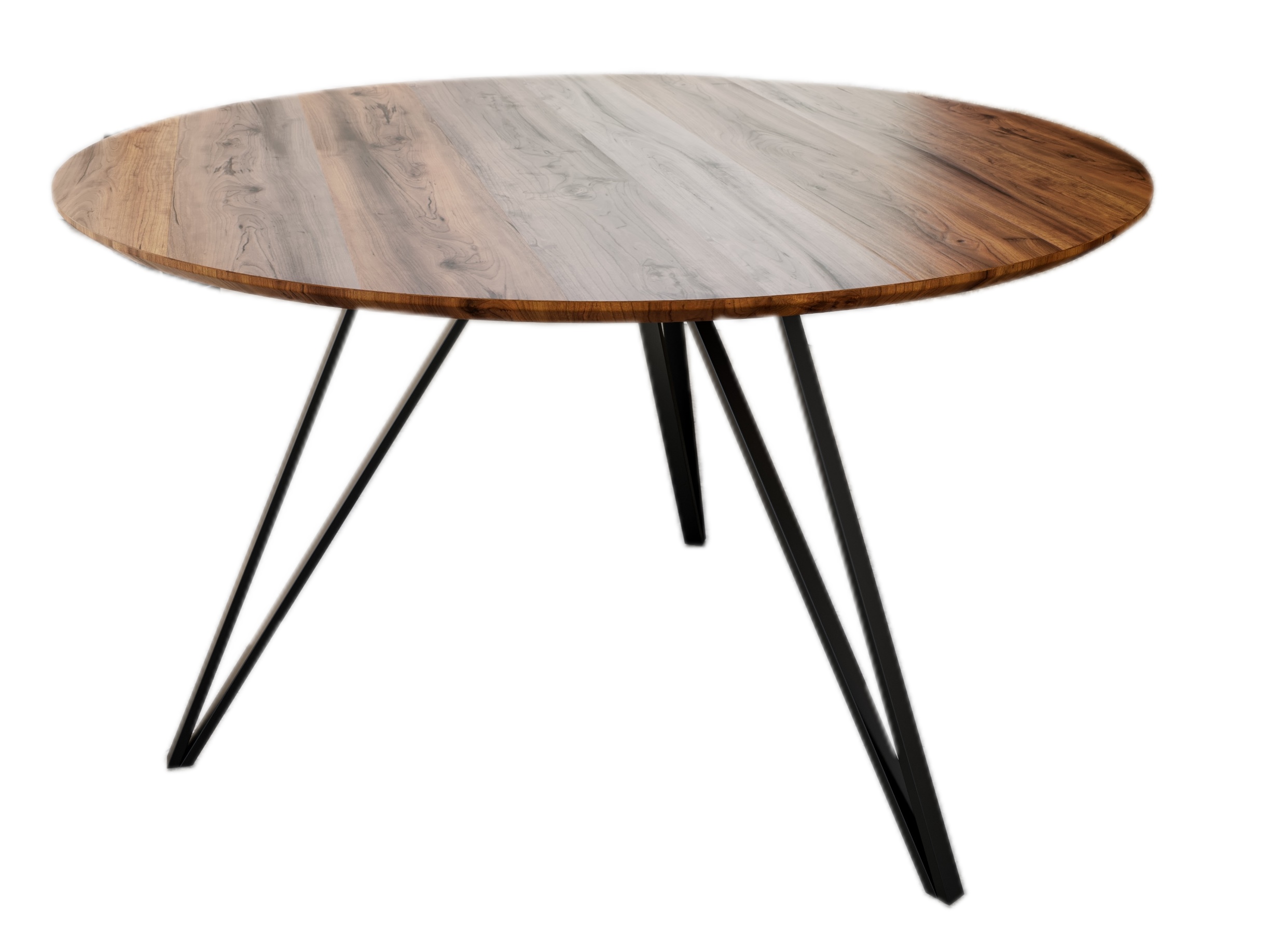 Runder Esszimmertisch Akazie nussbaum Schweizer Kante 120 cm Metallfuß  INSA