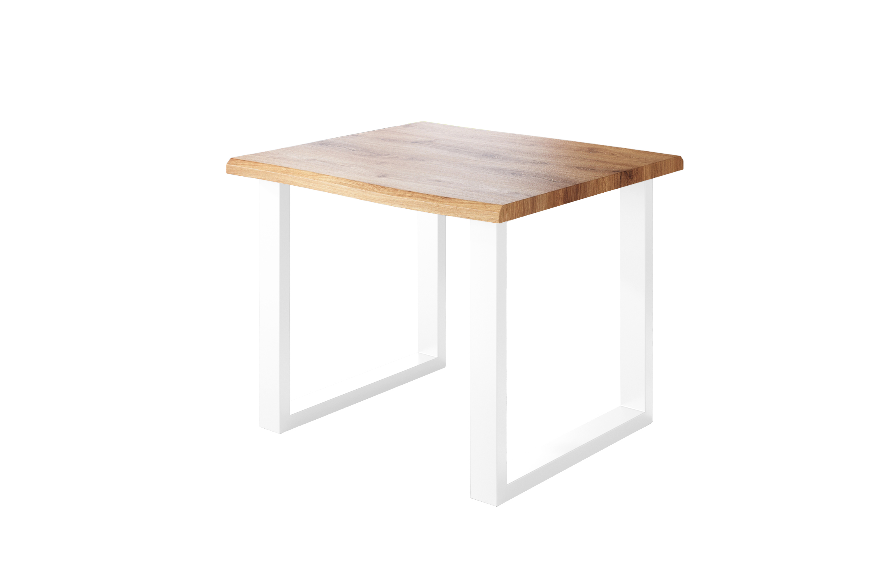 Esstisch Baumkante Holz-Optik Wildeiche 80 x 80 U-Gestell weiß JULIUS