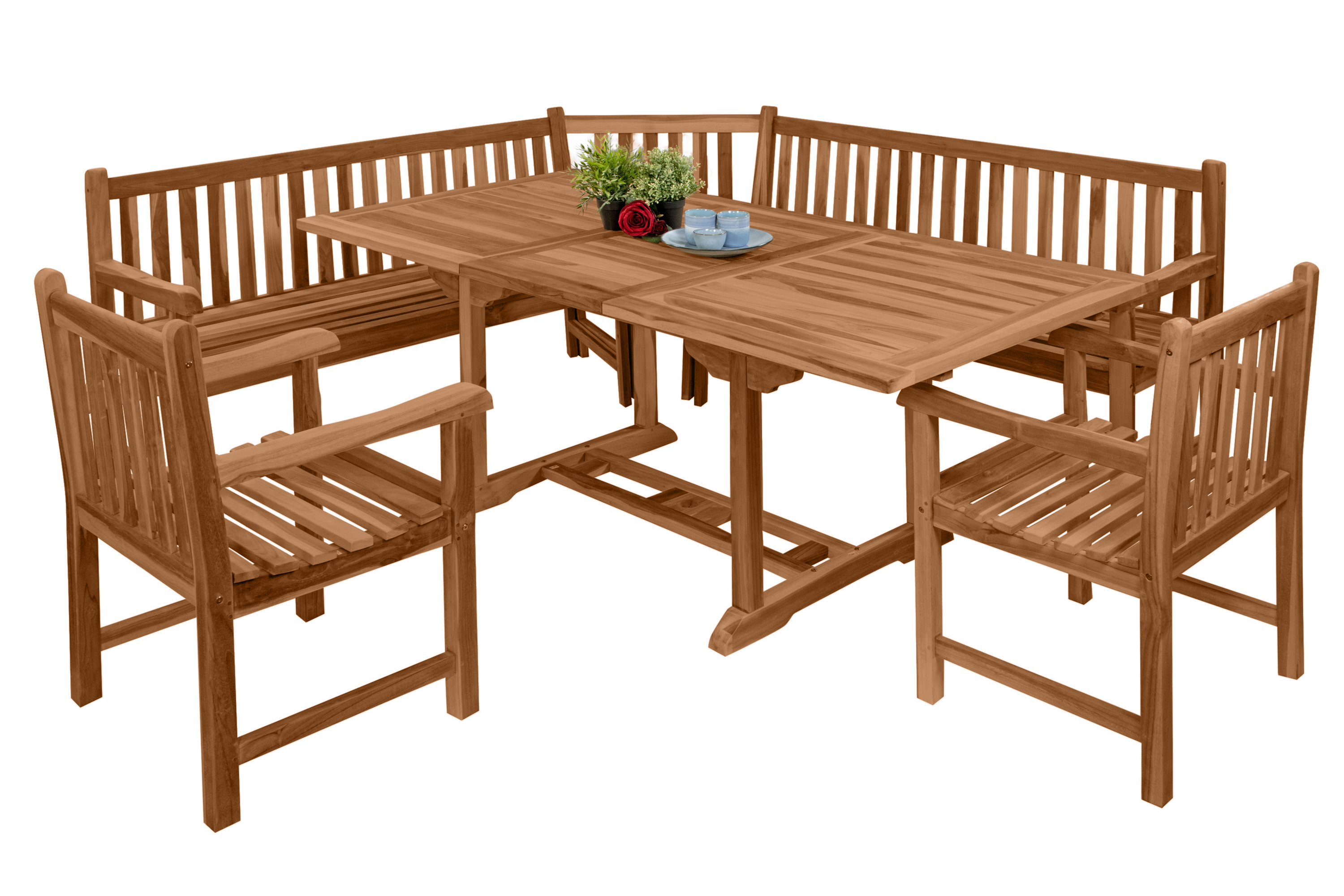 Gartenbank Eckbank 210 x 210 cm Teak-Holz Highline FELIA
