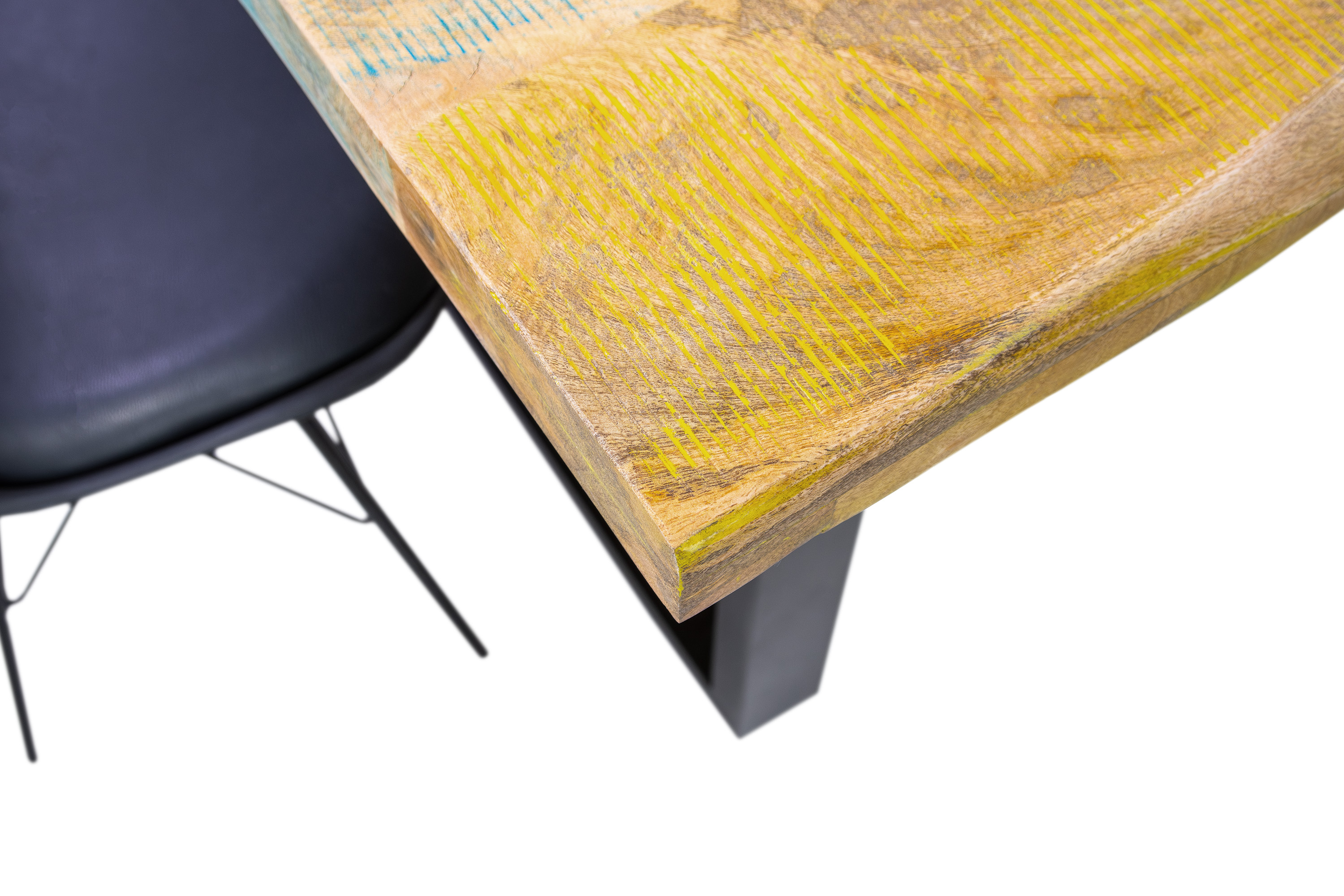 Esstisch Baumkante 160 x 85 cm Mango massiv Bunt U-Gestell Schwarz LIBRO