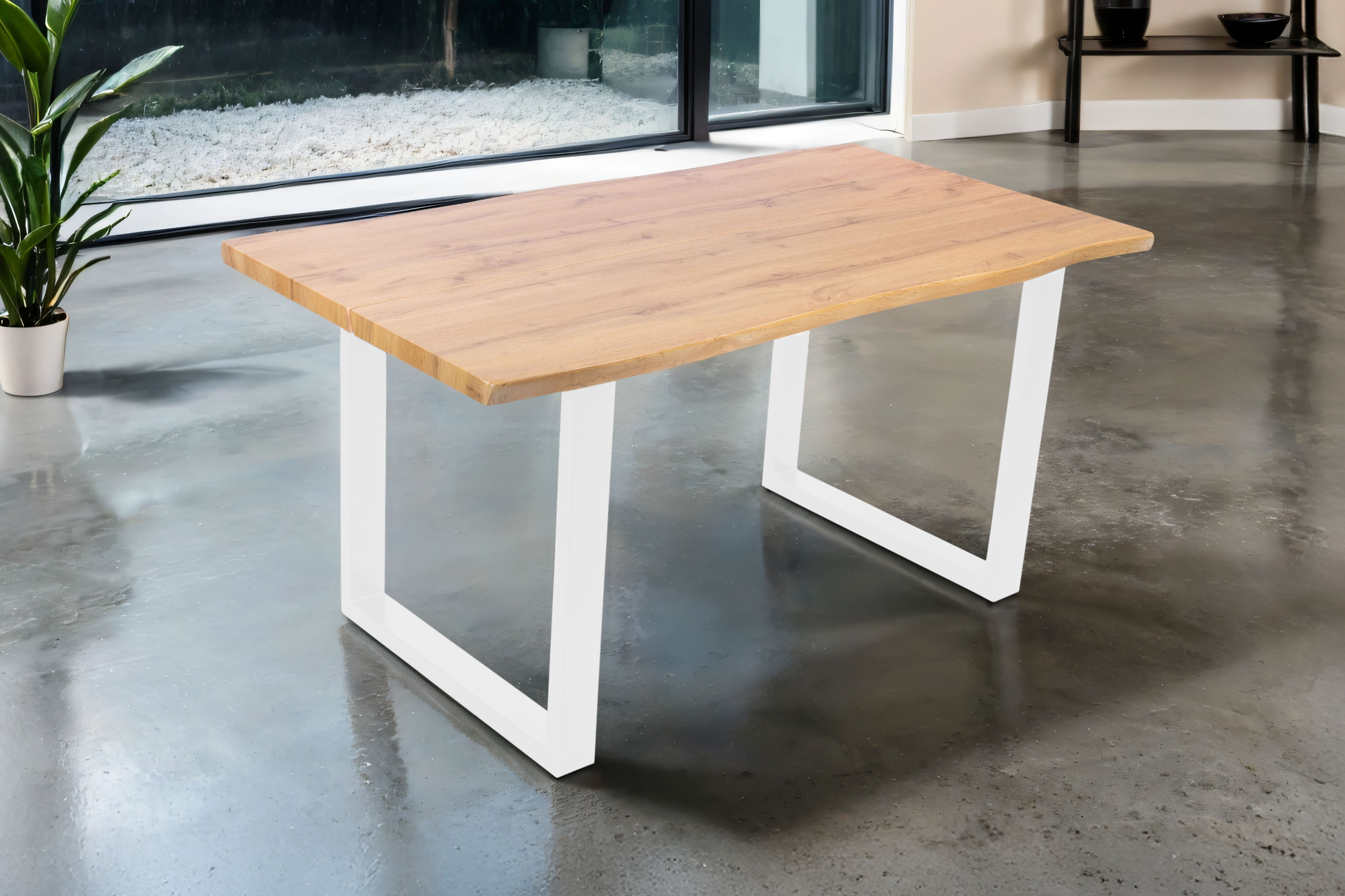 Esstisch Baumkante Holz-Optik Wildeiche 160 x 85 U-Gestell weiß DUA