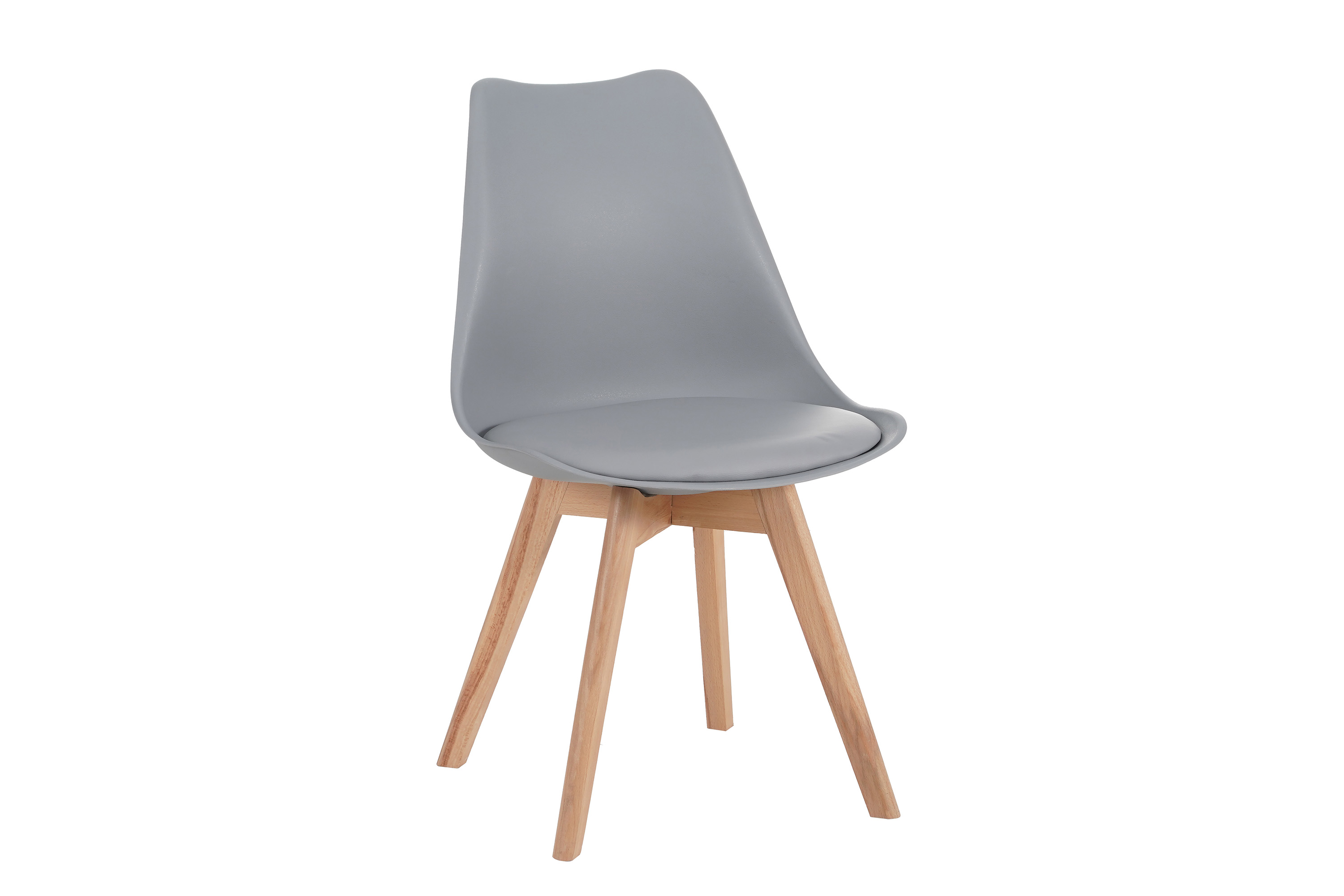 Esszimmer Schalenstuhl & Polster Kunstleder grau Stuhlbein Massivholz buchefarben LOVELACE