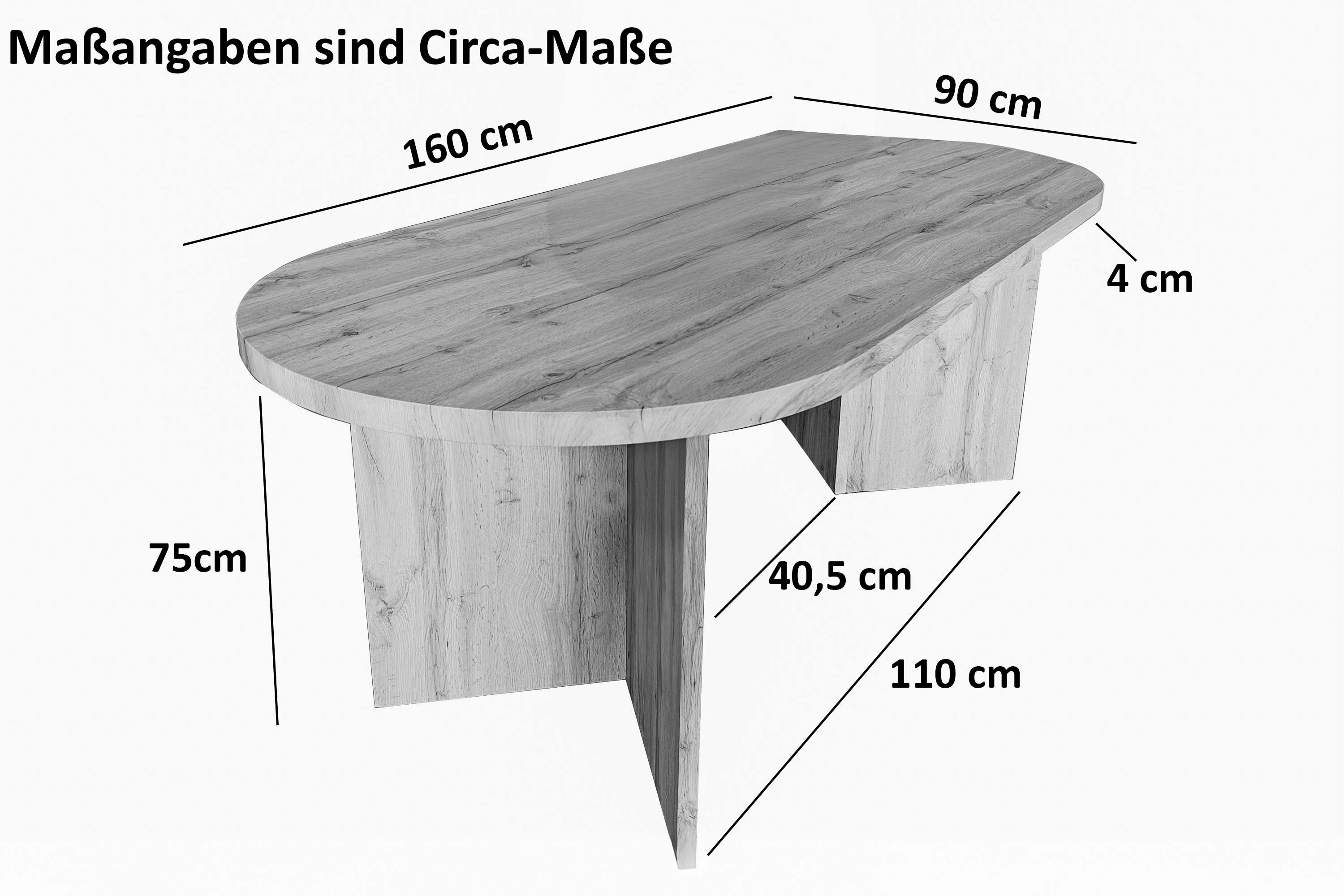 Esstisch 160 x 90 cm Holz Wildeiche-Optik gerade Kante oval V-Gestell OVI