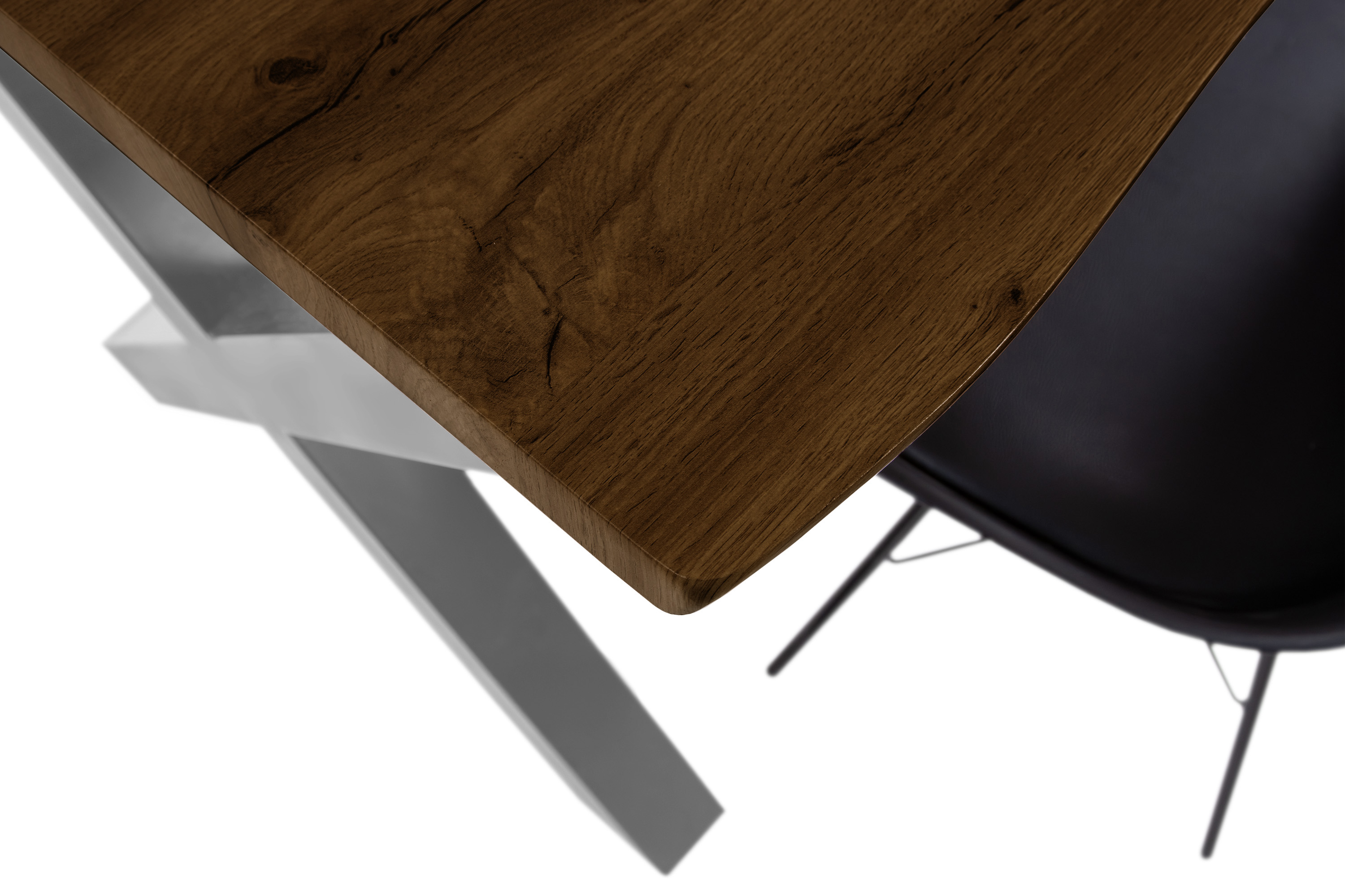 Esstisch Baumkante Holz-Optik Nussbaum 80 x 80 X-Gestell silber JOSY