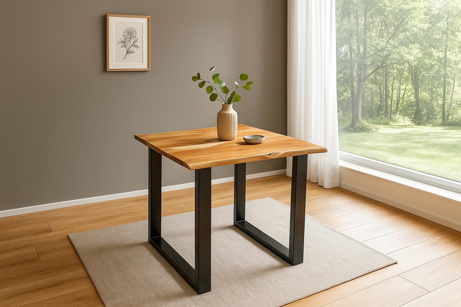 Esstisch Baumkante massiv Akazie naturfarben 80 x 80 schwarz QUINN