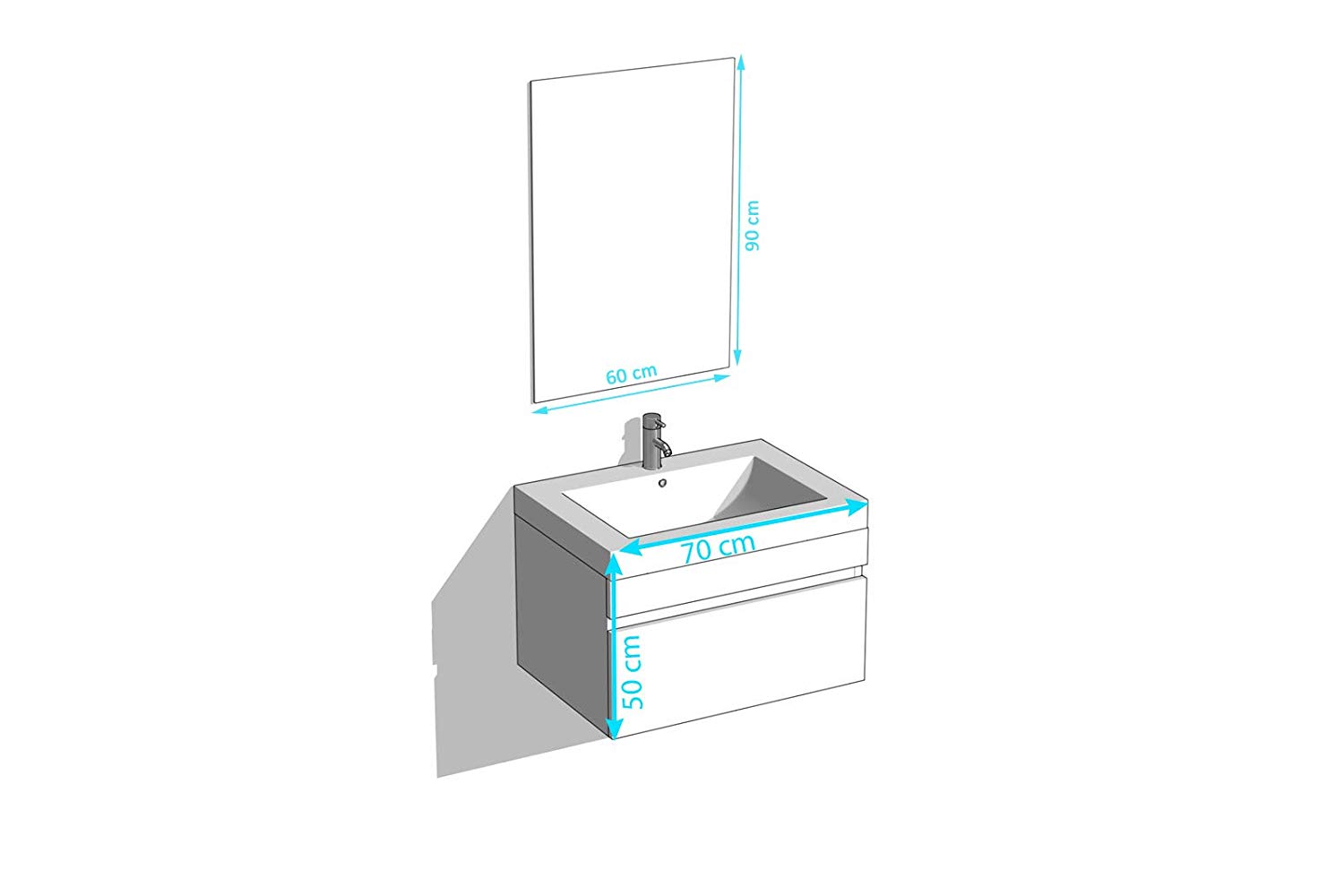  Badmöbel Set 2tlg Spiegel Waschtisch 70 cm weiß Hochglanz PARMA