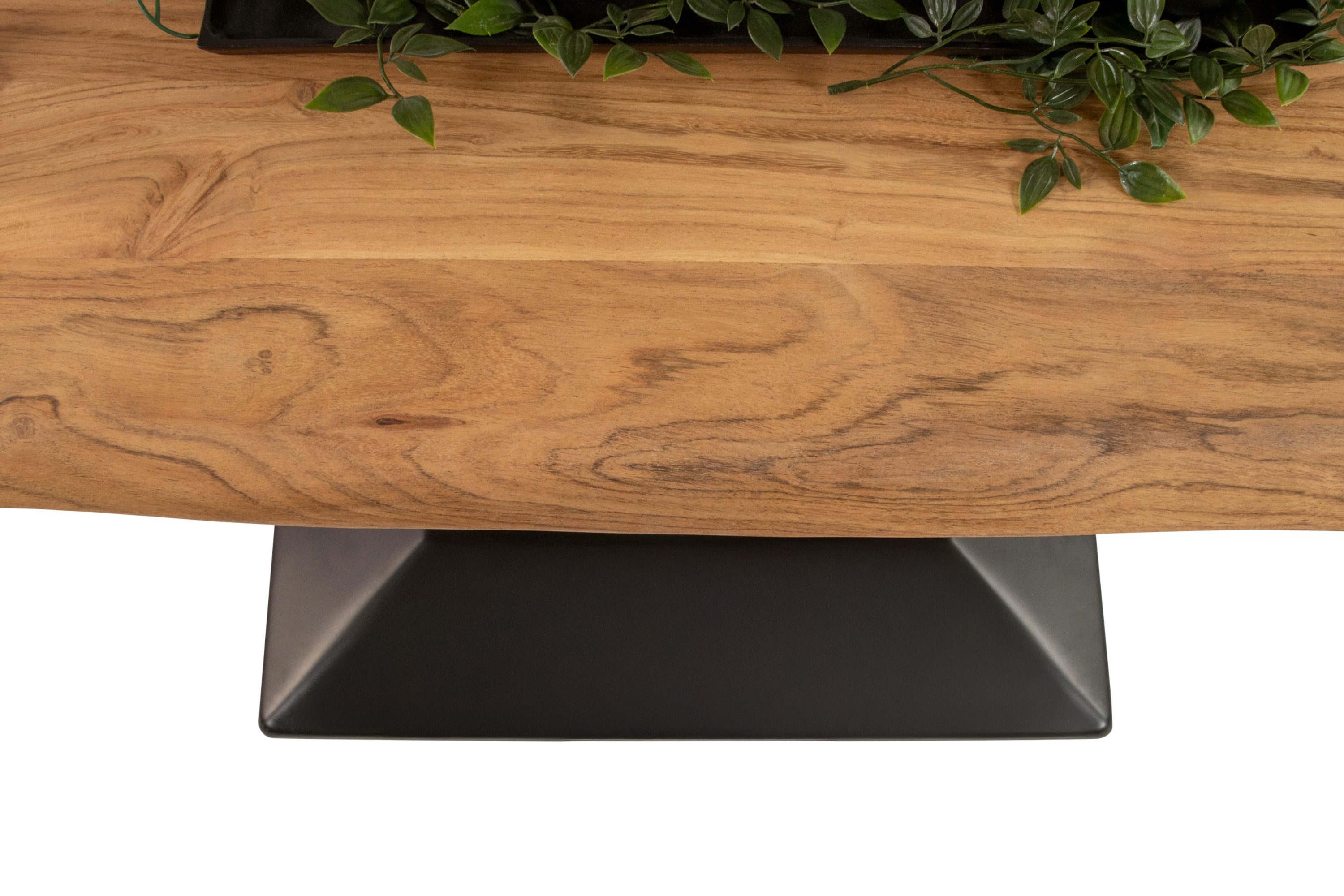 Bistrotisch Baumkante massiv 100 x 60 cm Akazie naturfarben Doppelsäulengestell schwarz ISLA