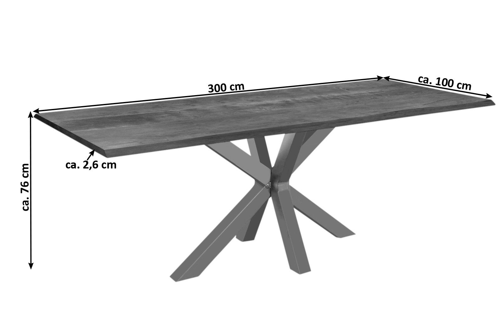 Esstisch Baumkante massiv Akazie nussbaum 300 x 100 silber SPYRO