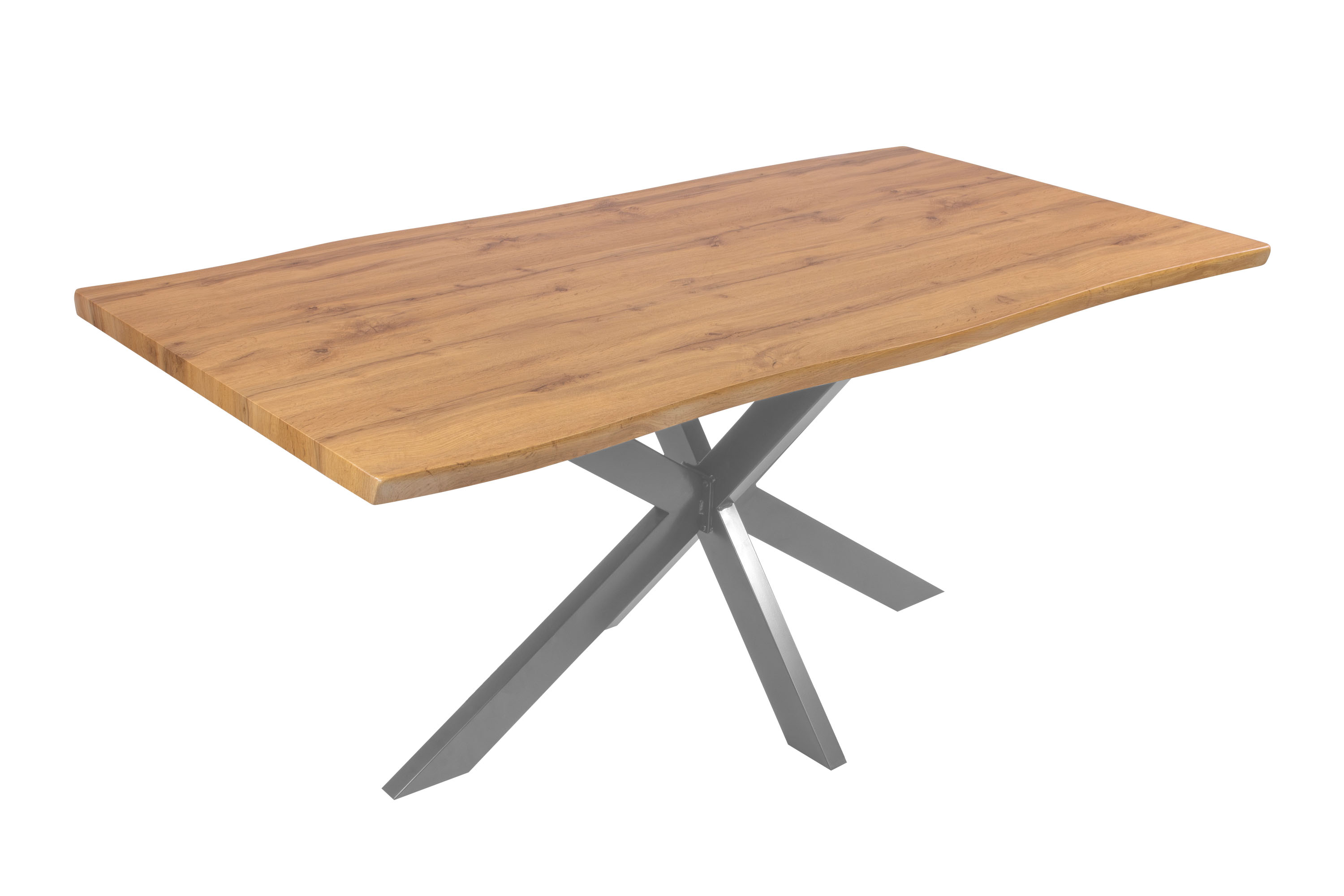 Esstisch Baumkante Holz-Optik Wildeiche 180 x 90 Spider-Gestell silber JOSY