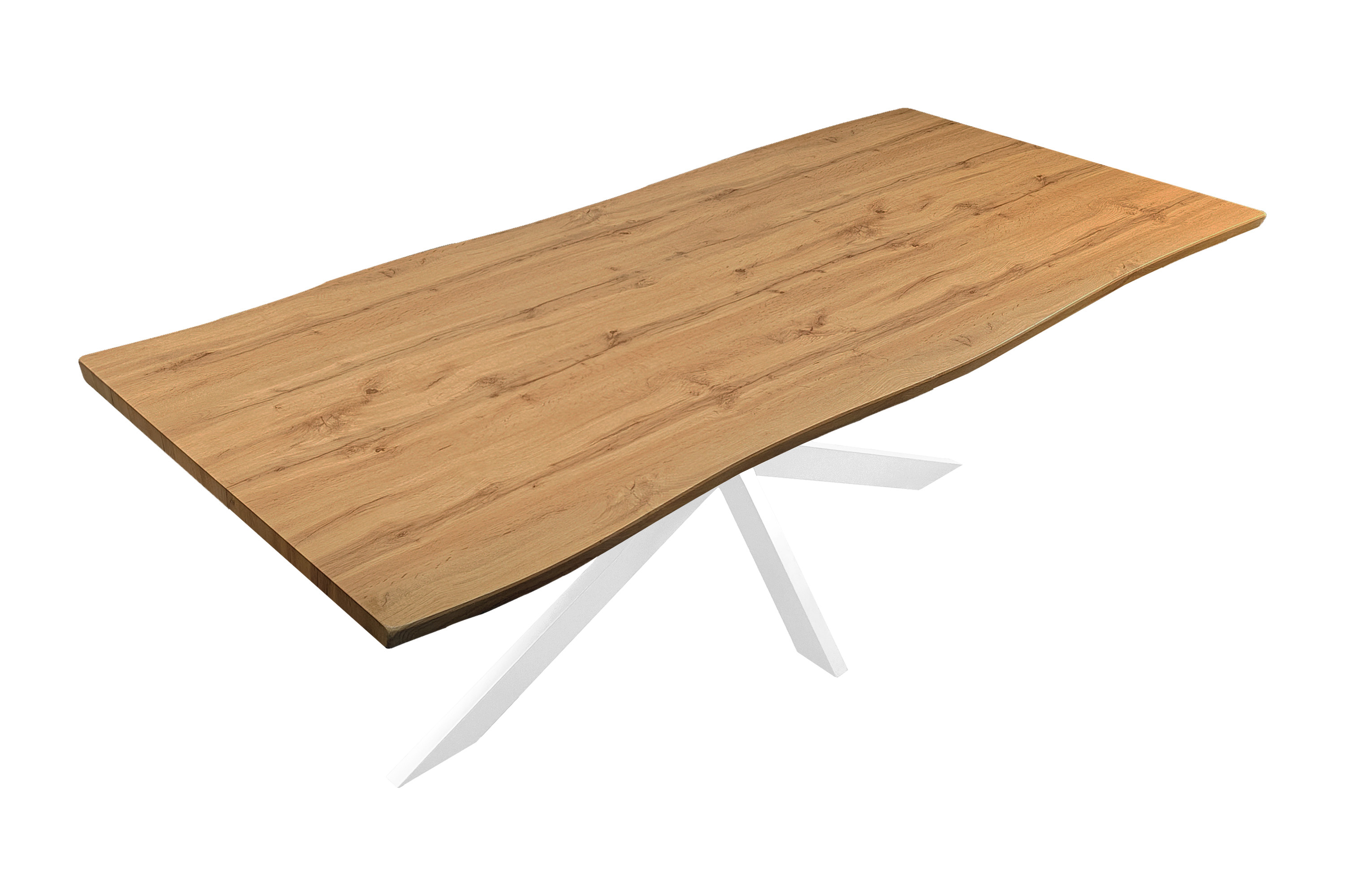 Esstisch Baumkante Holz-Optik Wildeiche 240 x 100 Spider-Gestell weiß JOSY