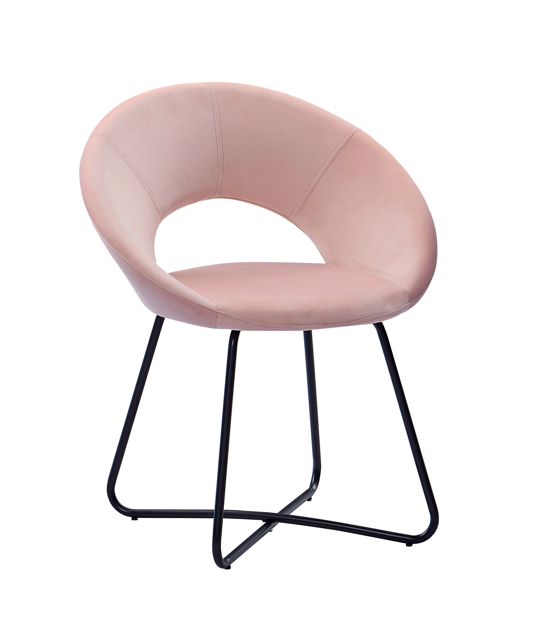  Schalenstuhl Samtbezug rosa Gestell schwarz LENNY