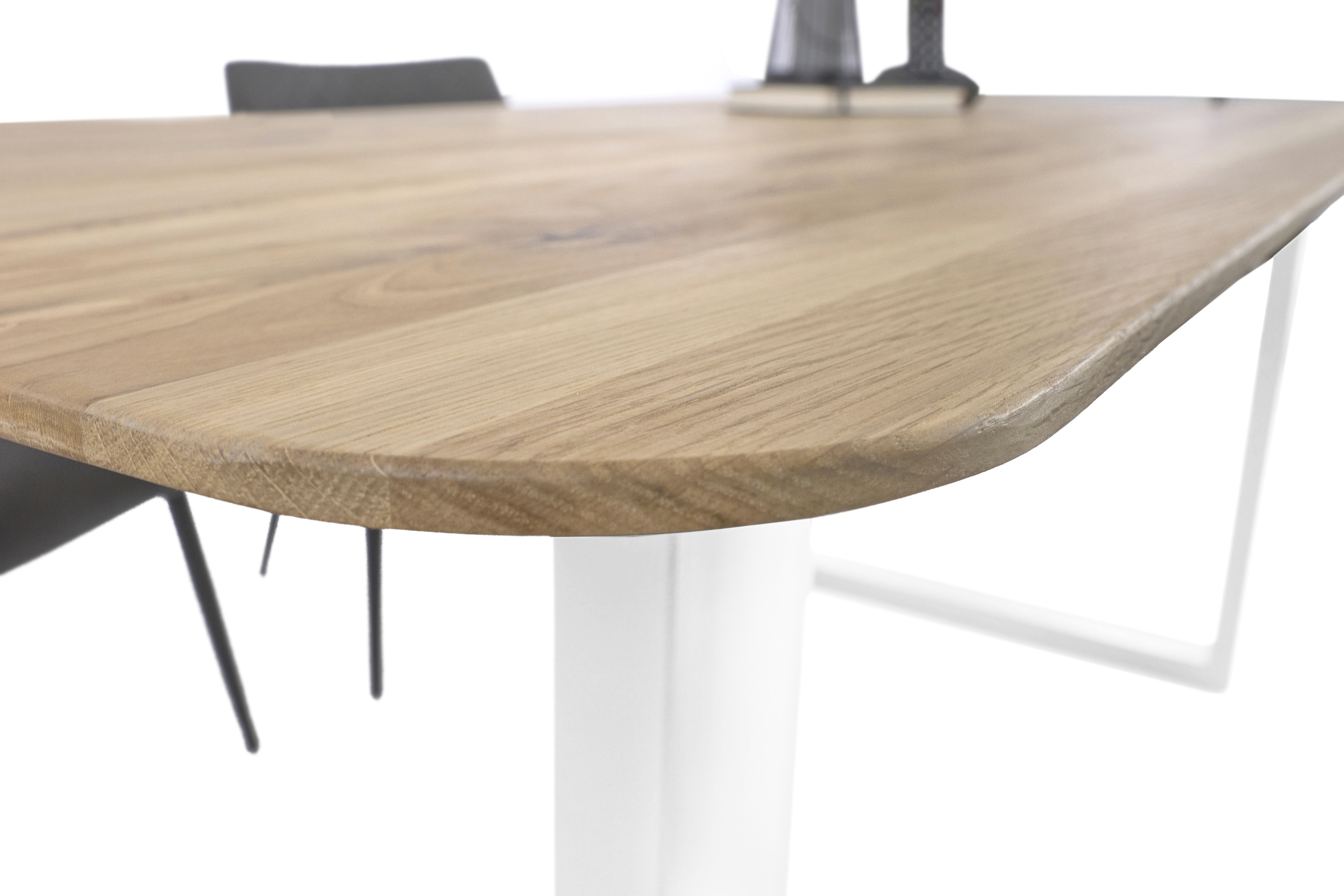 Esszimmertisch Schweizer Kante rund massiv & geölt Eiche 160x85 weiß U-Gestell Lotte