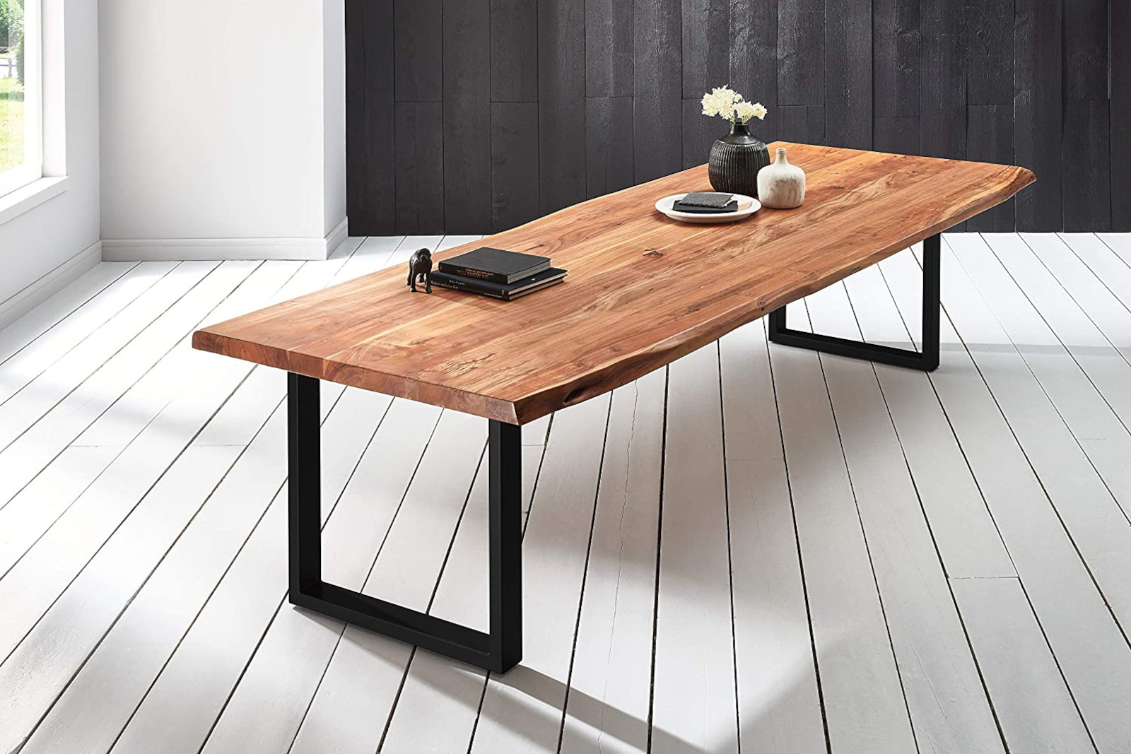  Esstisch Baumkante massiv Akazie natur 260 x 120 schwarz VALIN