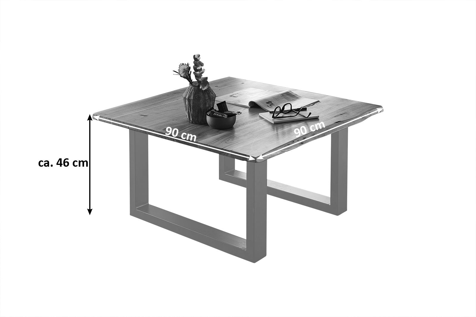  Couchtisch Baumkante massiv Akazie natur 90 x 90 silber NOAH