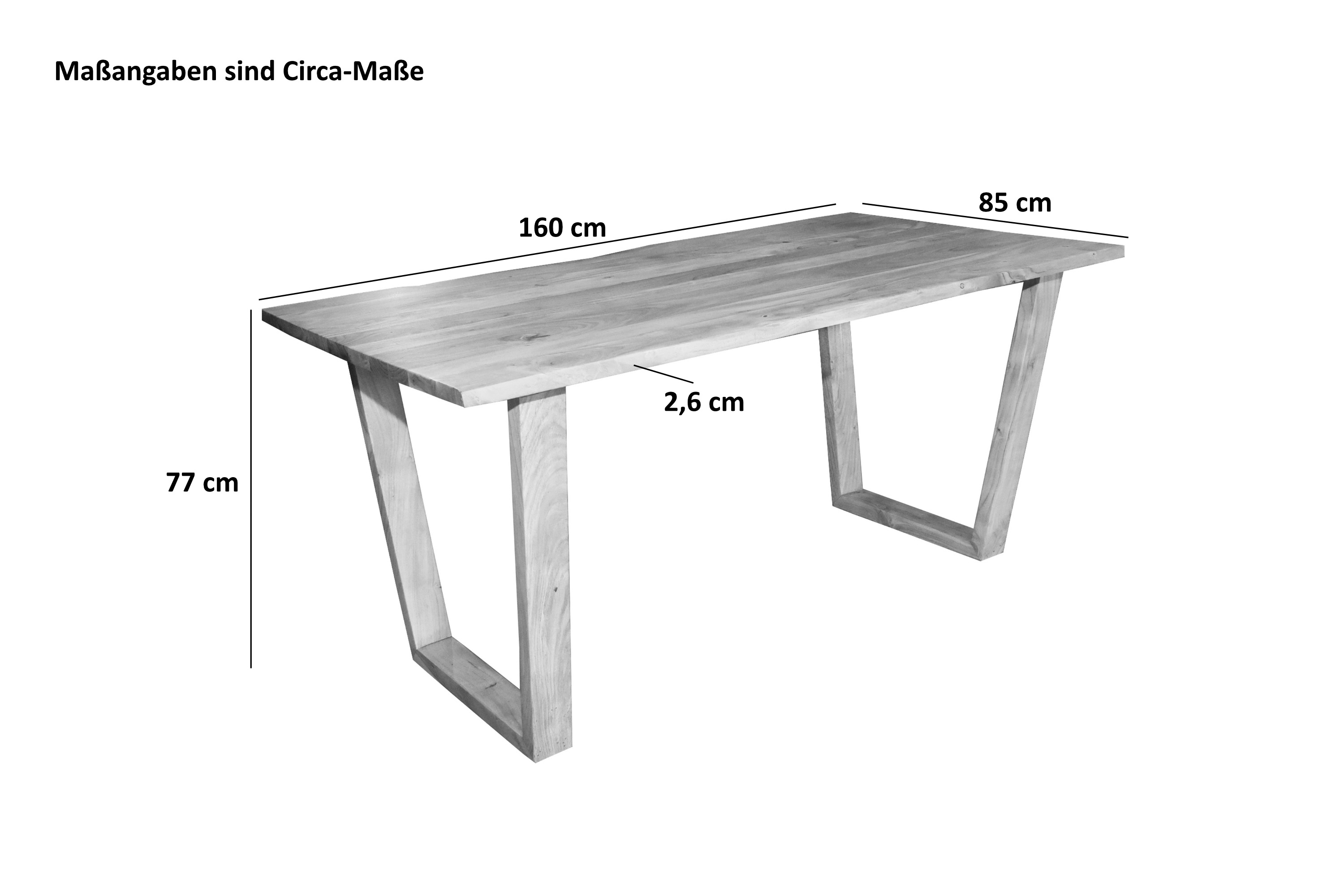 Esstisch Baumkante massiv Akazie nuss 160 x 85 V-Holzgestell nussbaumfarben GIRONA