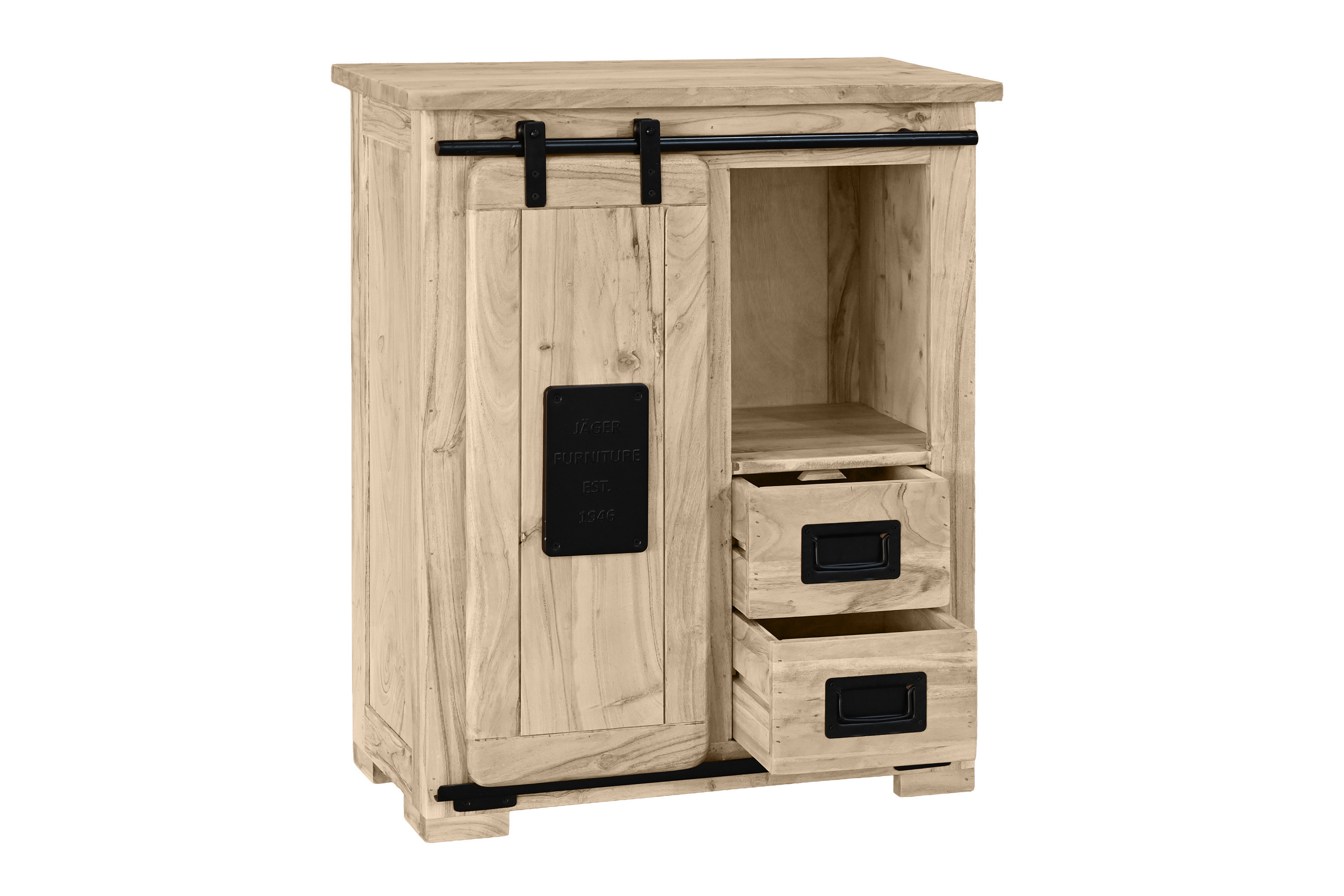 Sideboard Akazie massiv mit Holzrolltür eichefarben 75 x 36 x 90 cm LIBRO