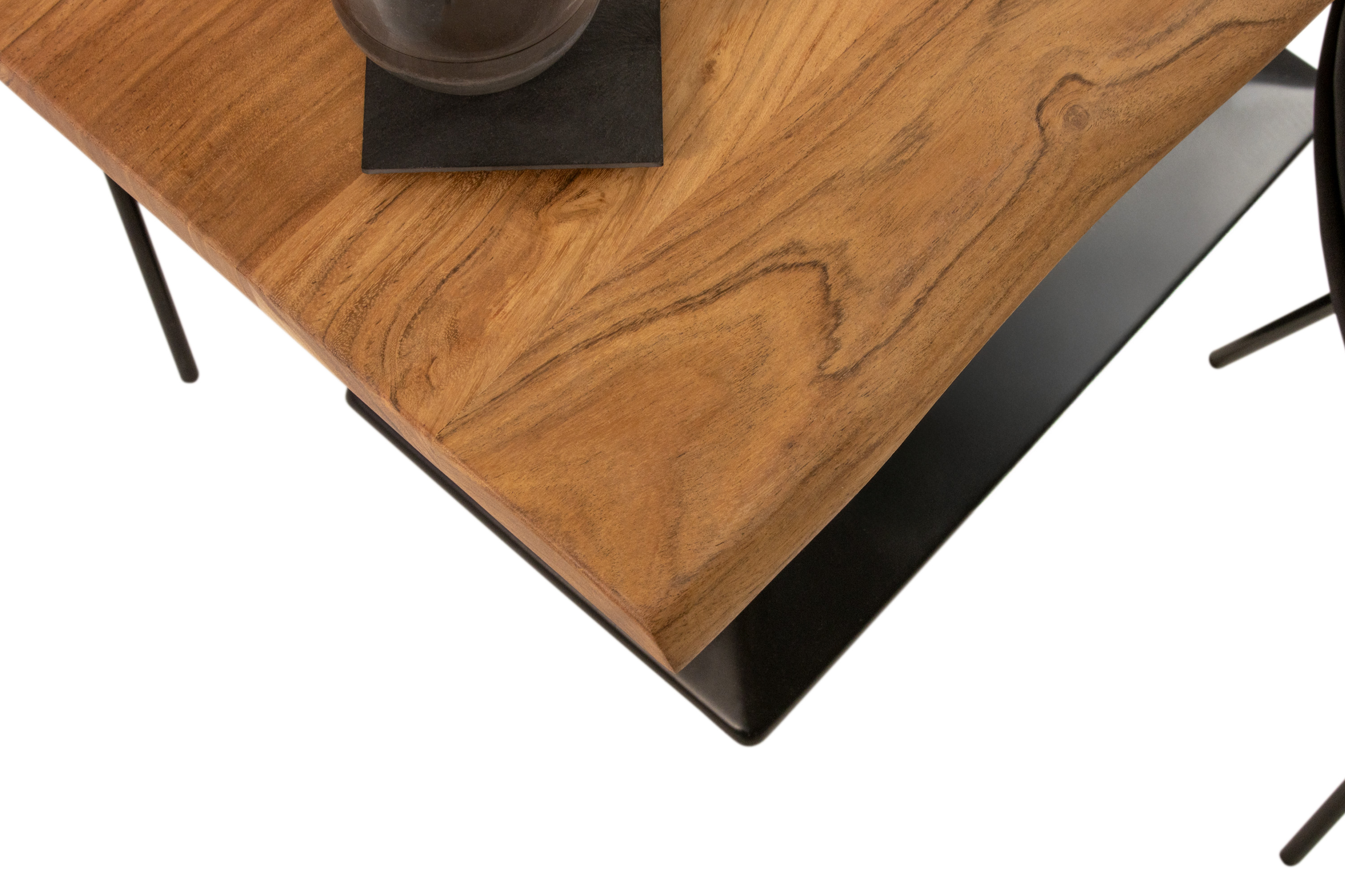 Bistrotisch Baumkante massiv 100 x 60 cm Akazie naturfarben Doppelsäulengestell schwarz ISLA