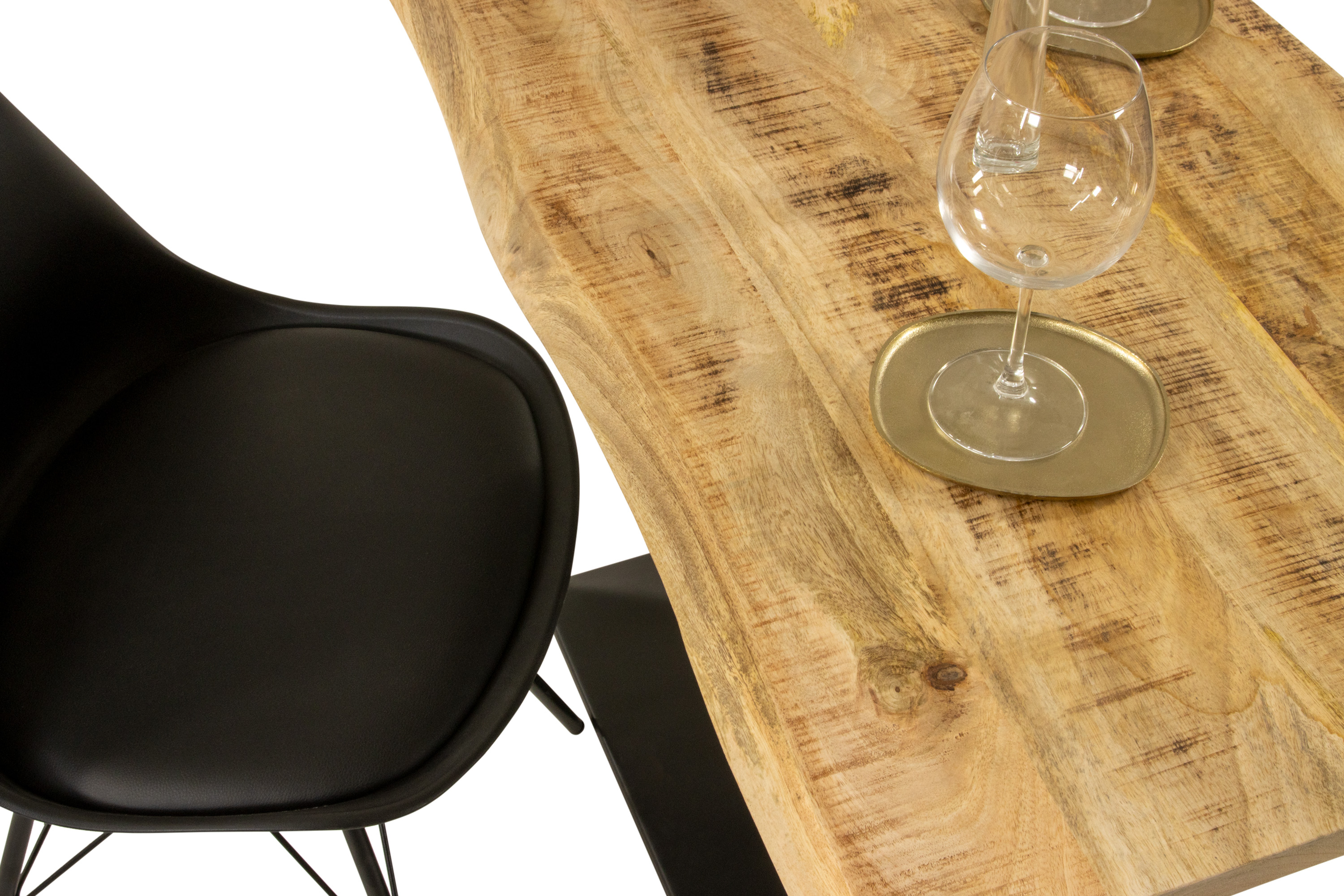 Bistrotisch Baumkante massiv 100 x 60 cm naturfarben Mango Doppelsäulengestell schwarz ISLA