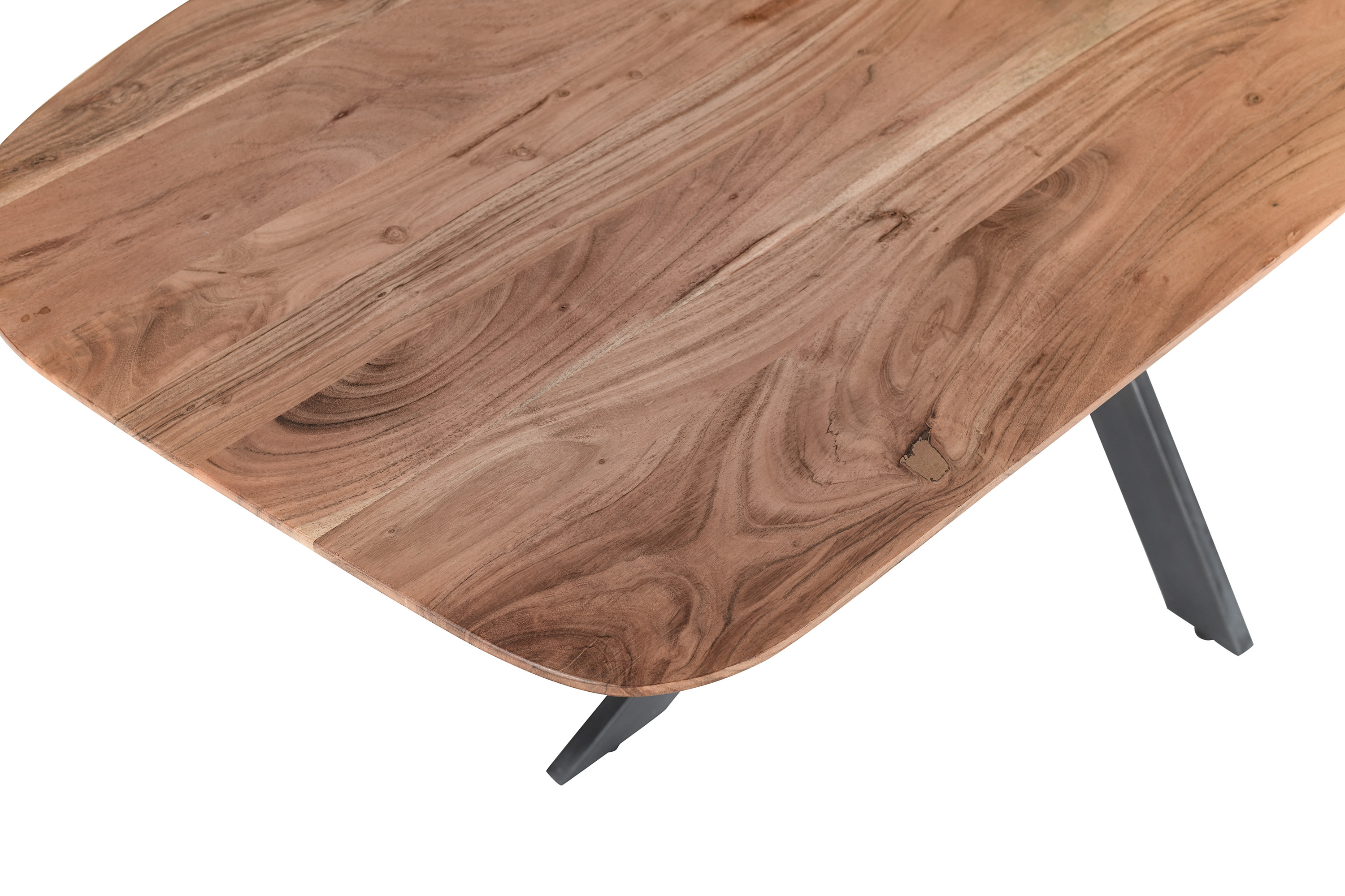 Esstisch 178 x 80 x 77 cm Akazie massiv naturfarben Schweizer Kante Spider-Gestell MILA